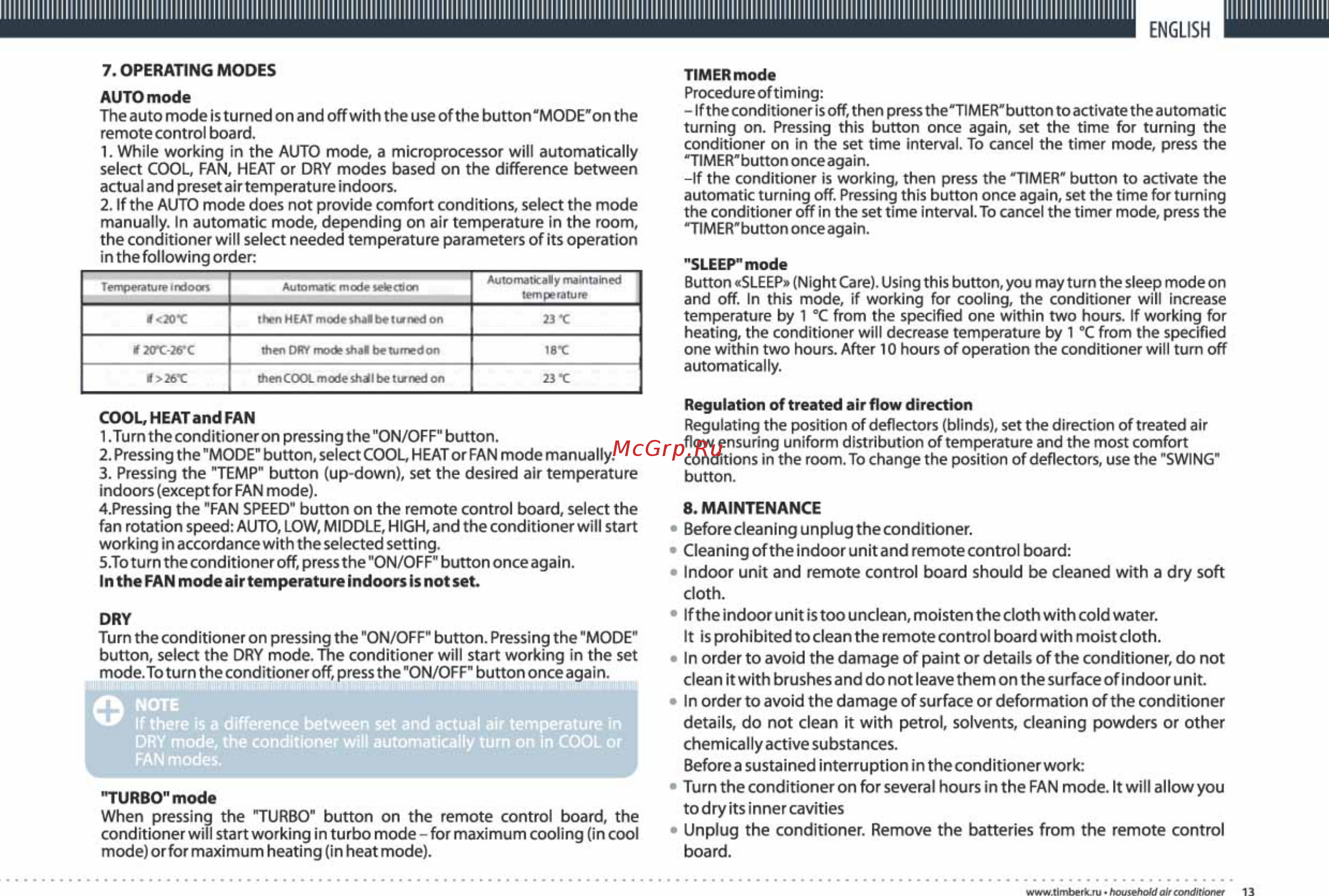 Timberk AC TIM 12H S2/S2-O1 [13/16] Sleep mode
