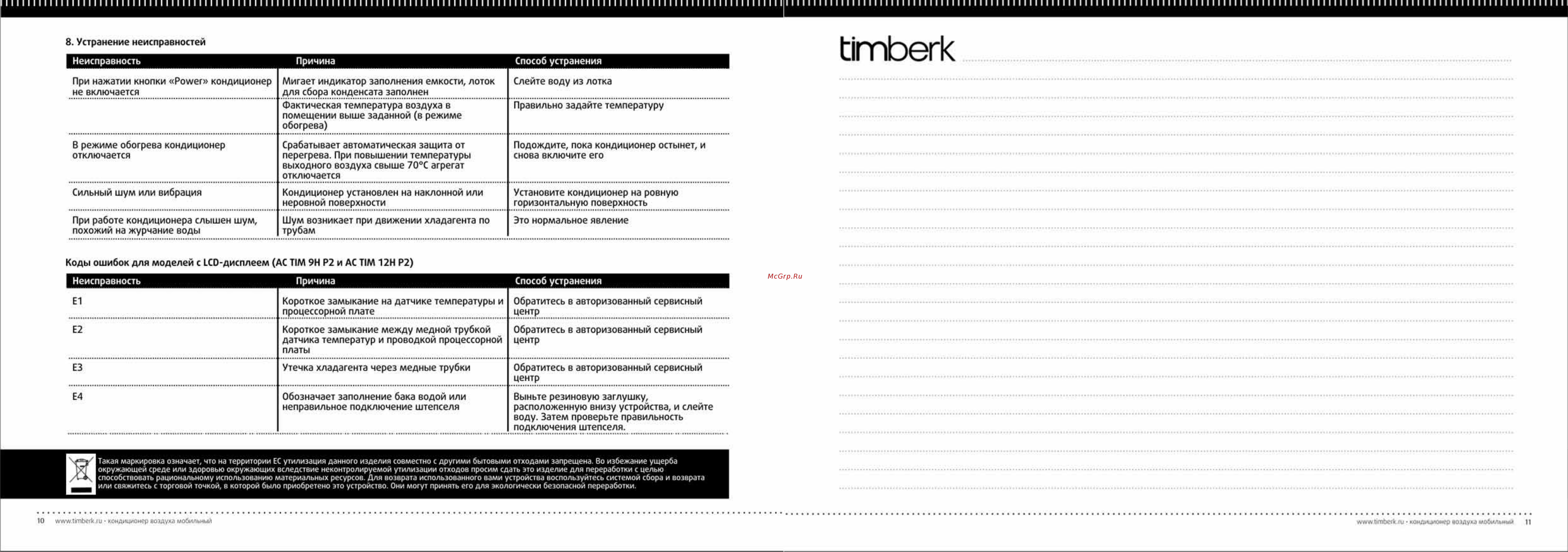 Timberk AC TIM 12H P2 Инструкция по эксплуатации онлайн [2/6] 10059