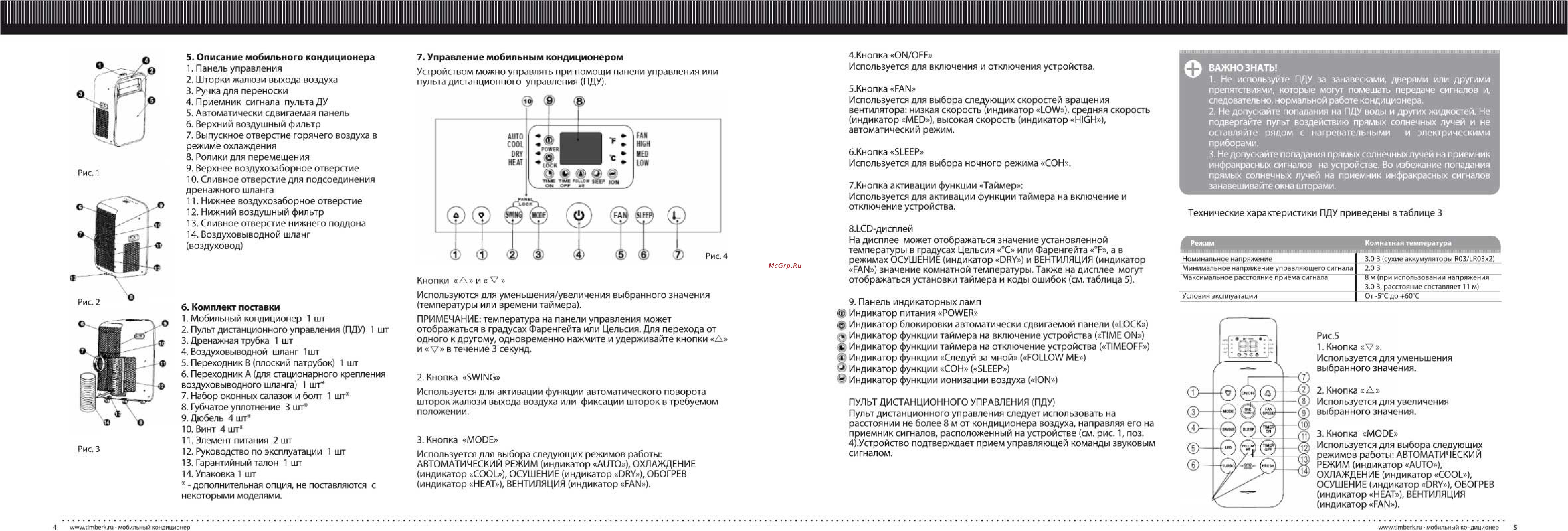 Timberk AC TIM 09H P1 Инструкция по эксплуатации онлайн [3/9] 10074