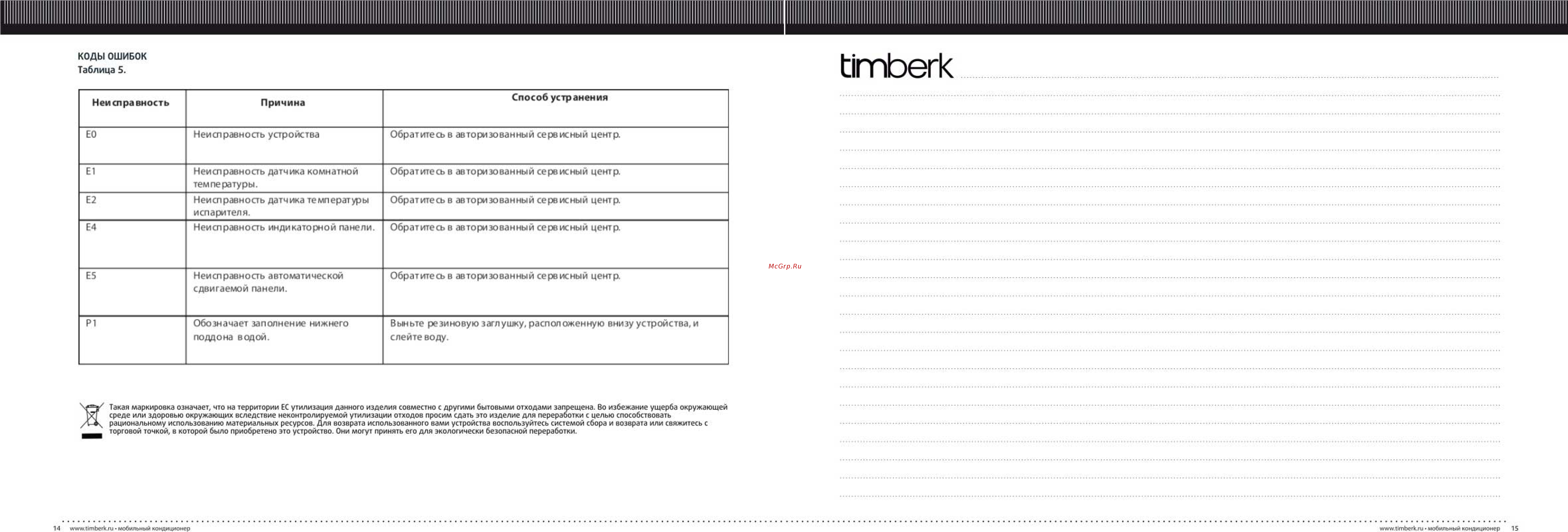Timberk AC TIM 09H P1 Инструкция по эксплуатации онлайн [9/9] 10074