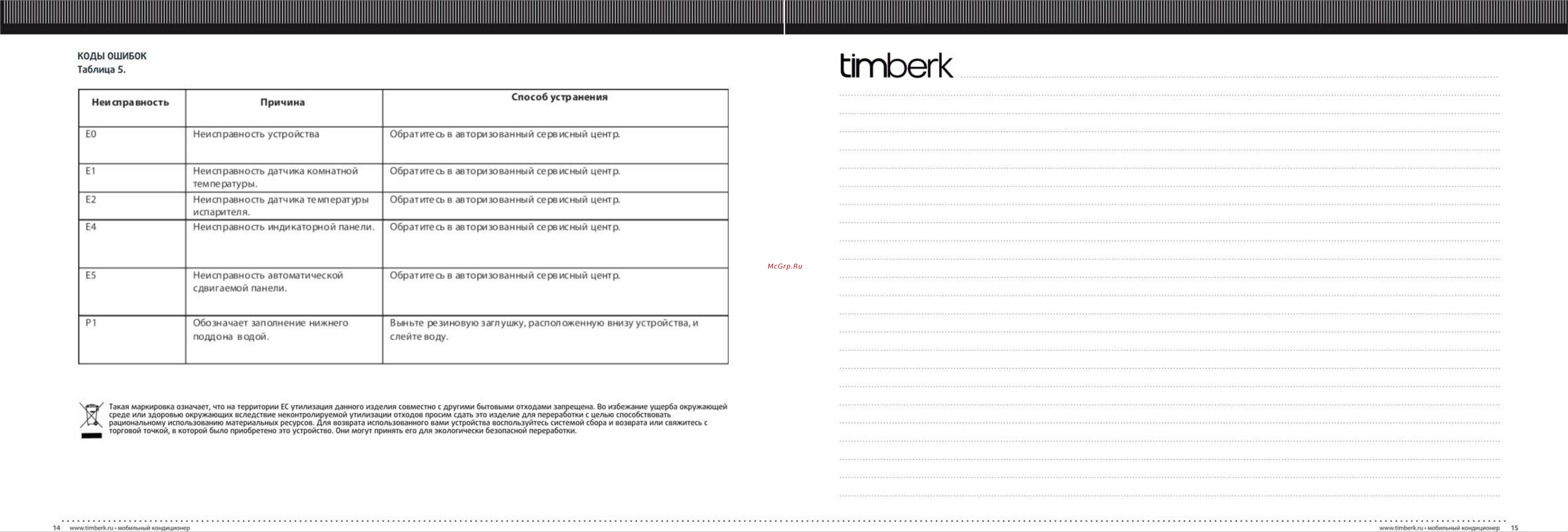 Timberk AC TIM 12H P1 Инструкция по эксплуатации онлайн [9/9] 10115