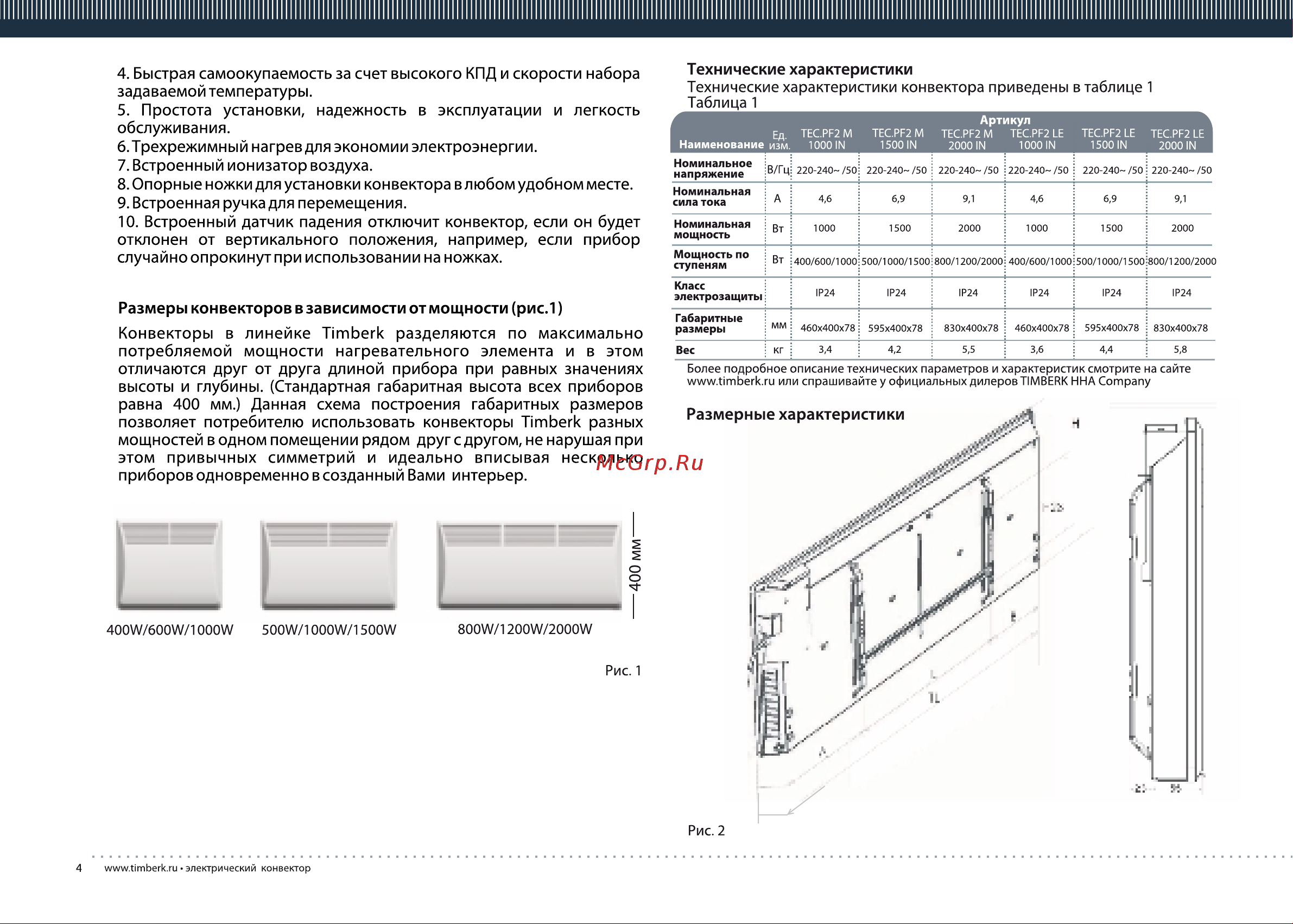 Timberk TEC.PF2 M 1000 IN Инструкция по эксплуатации онлайн [4/20] 10217