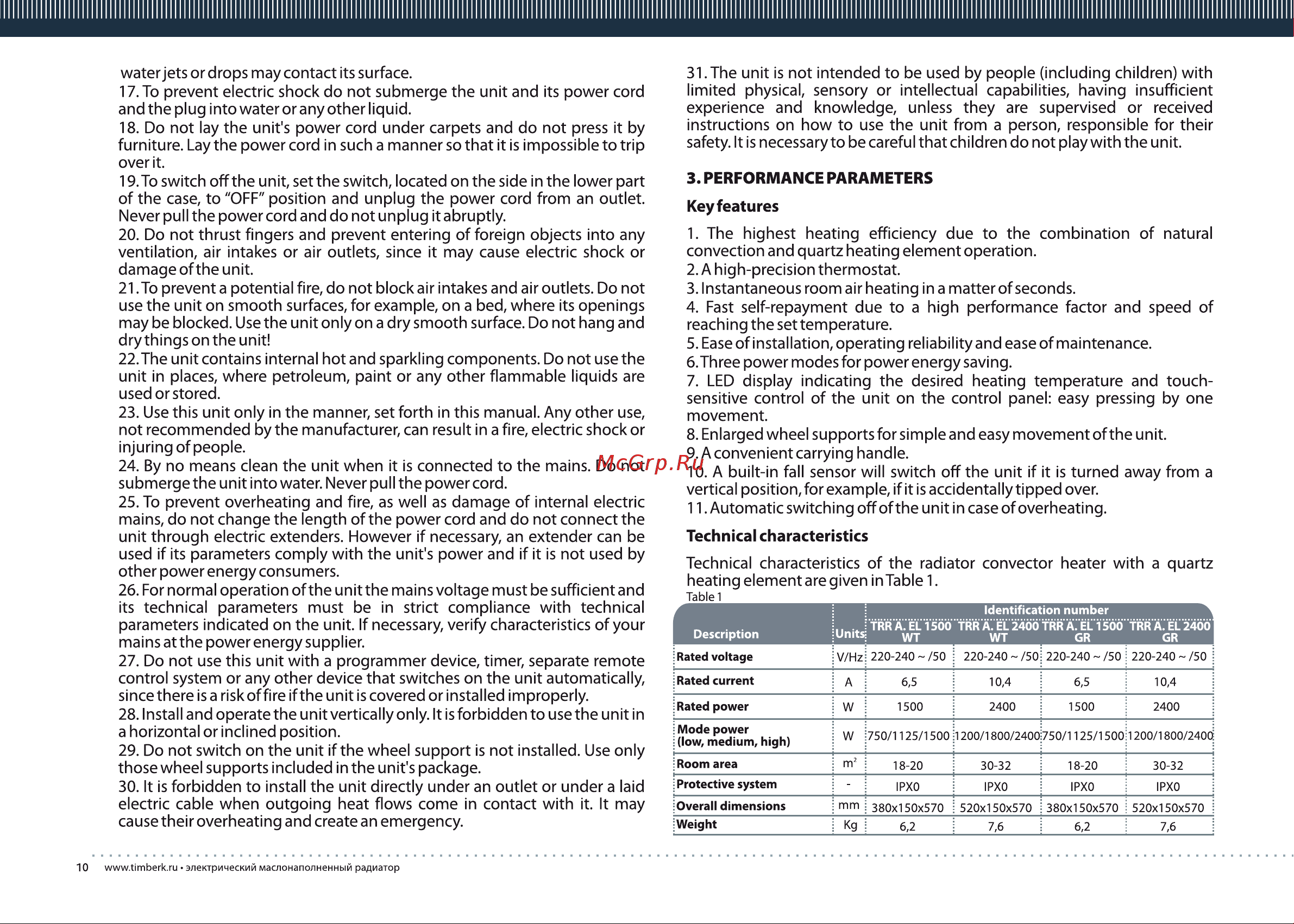 Timberk TRR. A EL 2400 [10/16] Page 10