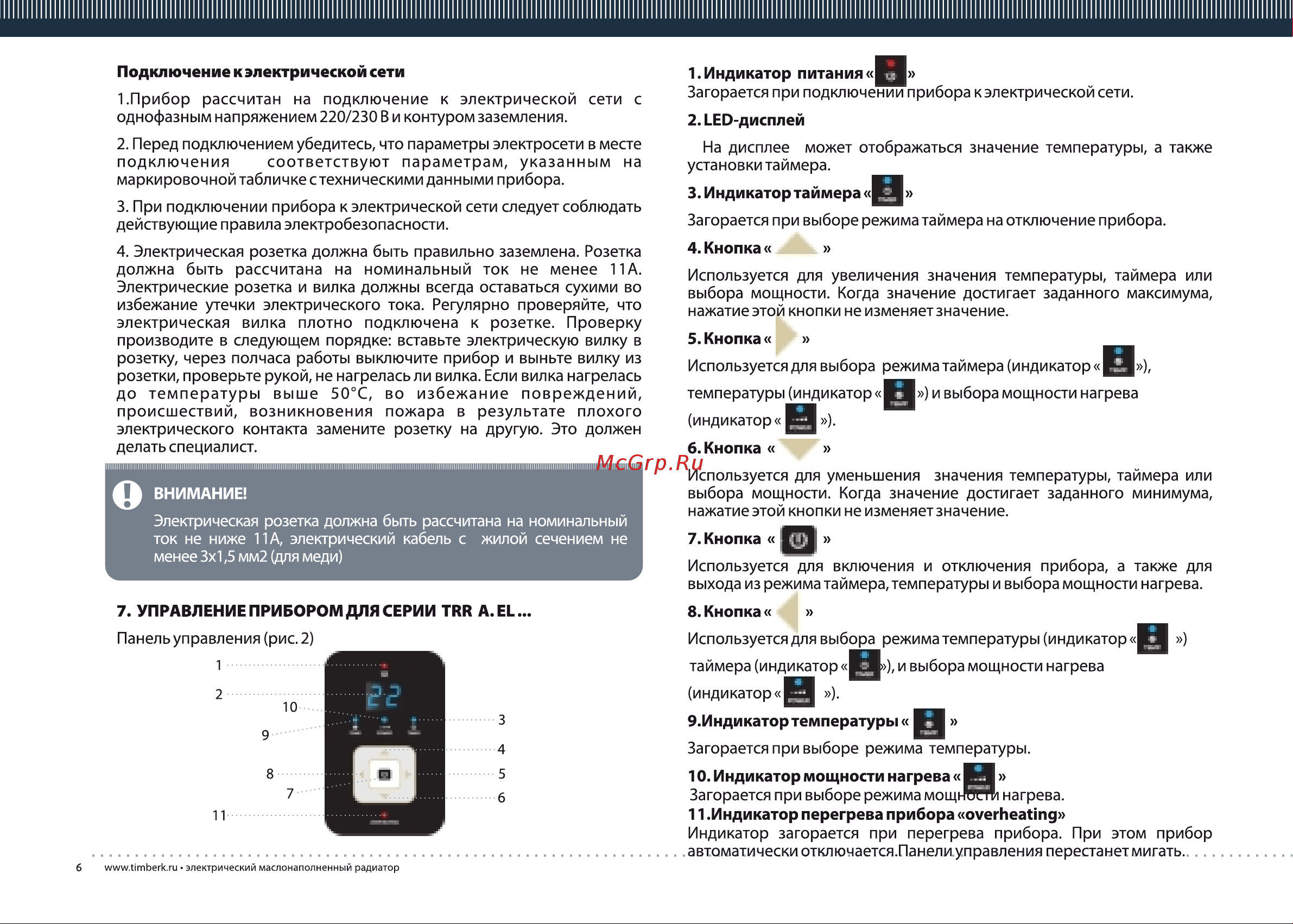 Timberk TRR. A EL 2400 Инструкция по эксплуатации онлайн [6/16] 10637