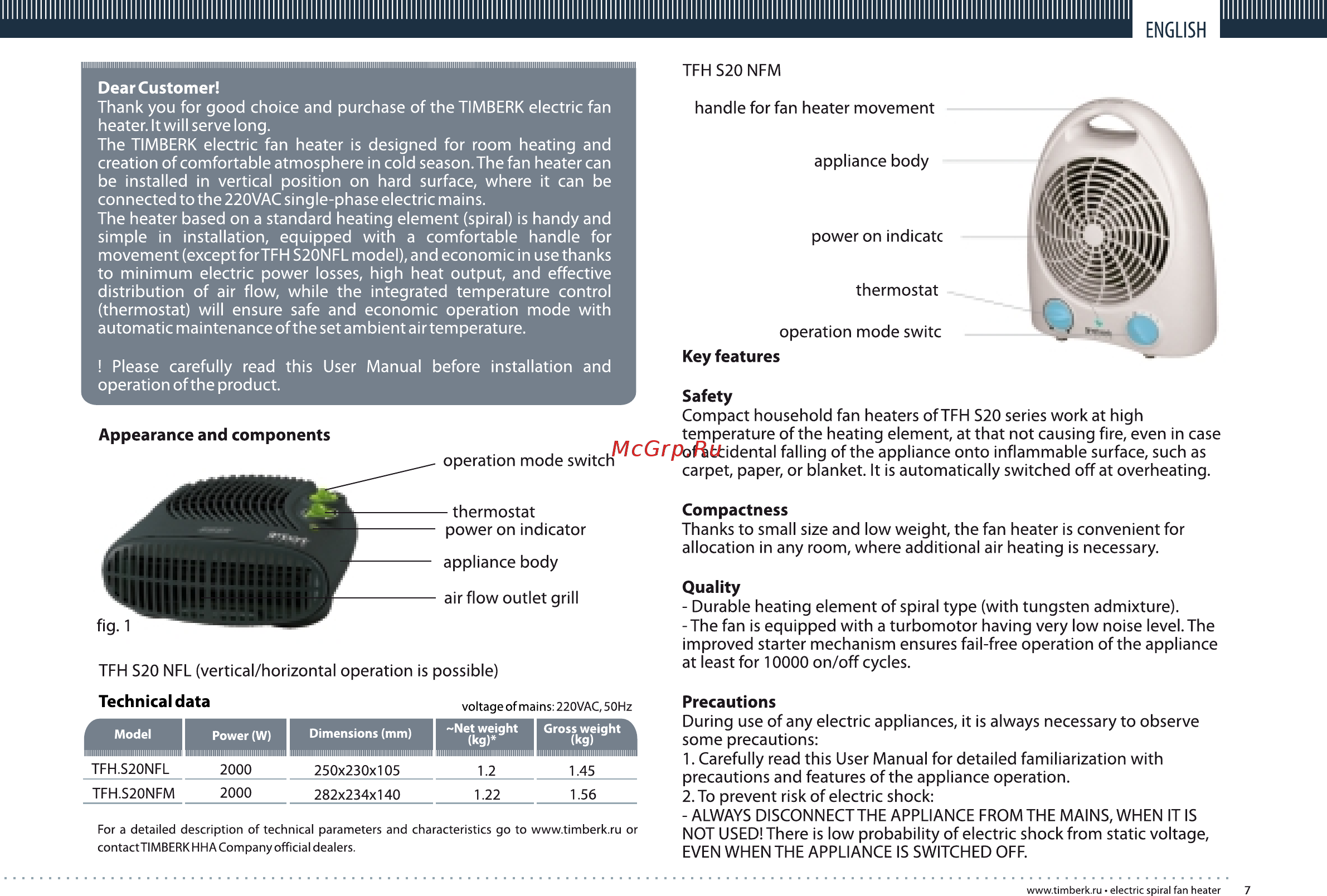 Timberk TFH S20NFM [7/12] Technical data