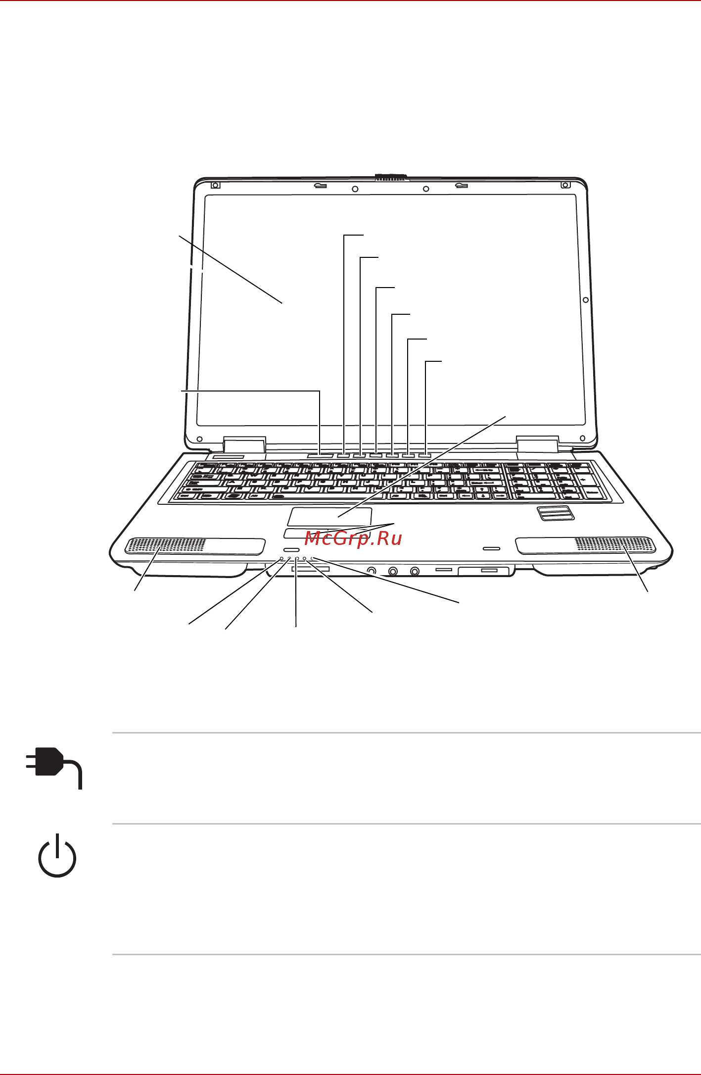 Toshiba Satego P100 [46/184] Индикатор питания если система пребывает в ждущем режиме индикатор питания мигает желтым при выключенном или пребывающем в спящем режиме компьютере индикатор гаснет в обычном рабочем режиме индикатор светится голубым