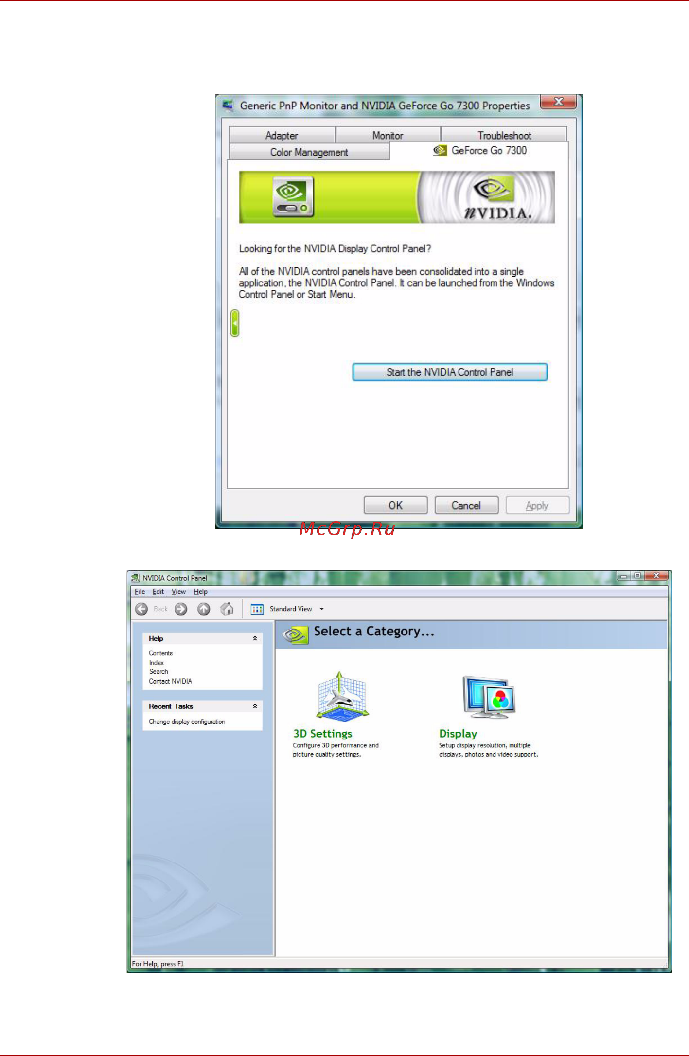 Toshiba Equium A200 [158/173] Нажмите кнопку start the nvidia control panel