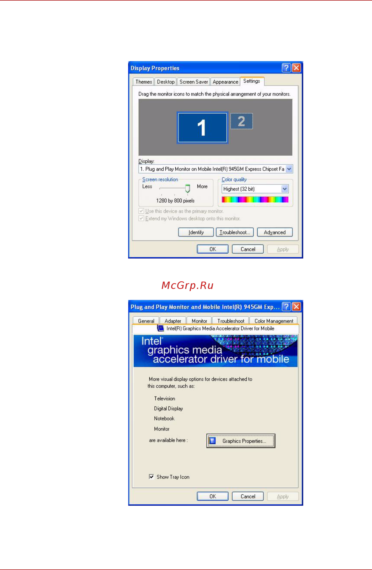 Toshiba Equium A110 [145/158] For the intel graphics controller