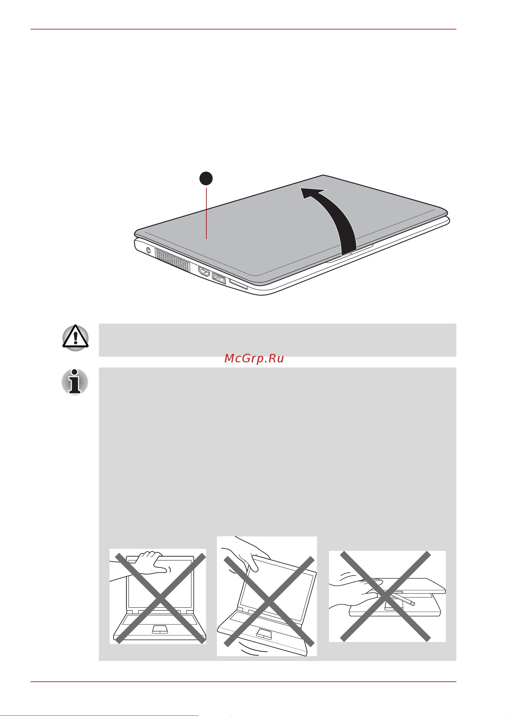 Toshiba Satellite Pro T210 [24/194] Открывание дисплея