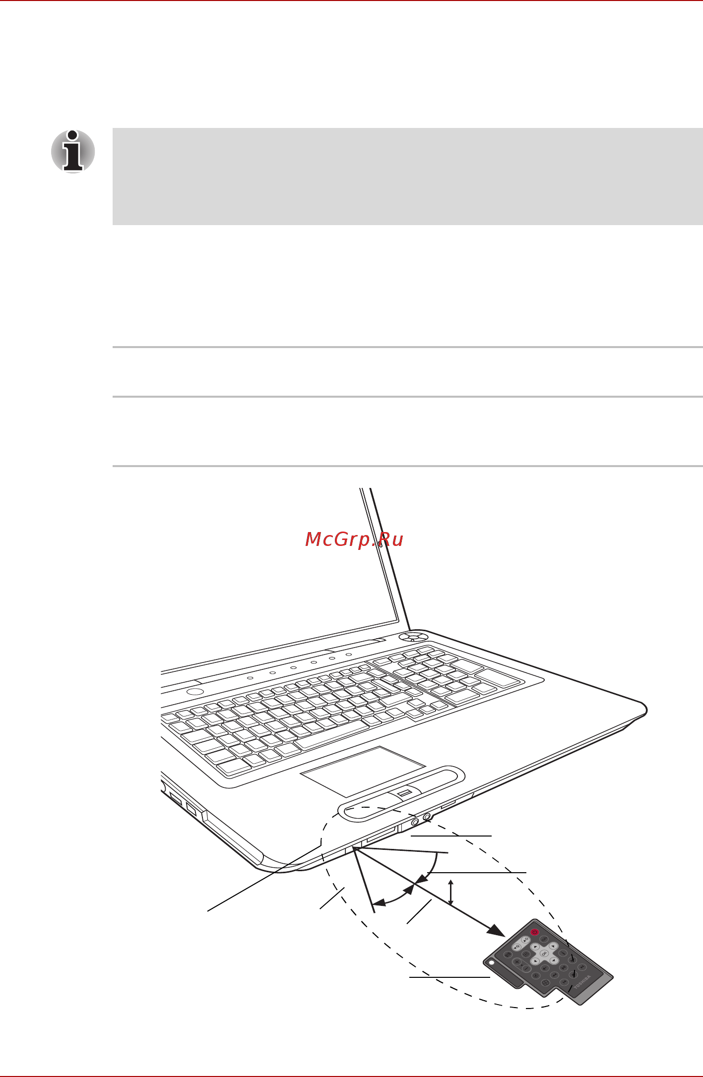 Toshiba Satellite Pro P300D [54/207] Радиус действия пульта дистанционного управления