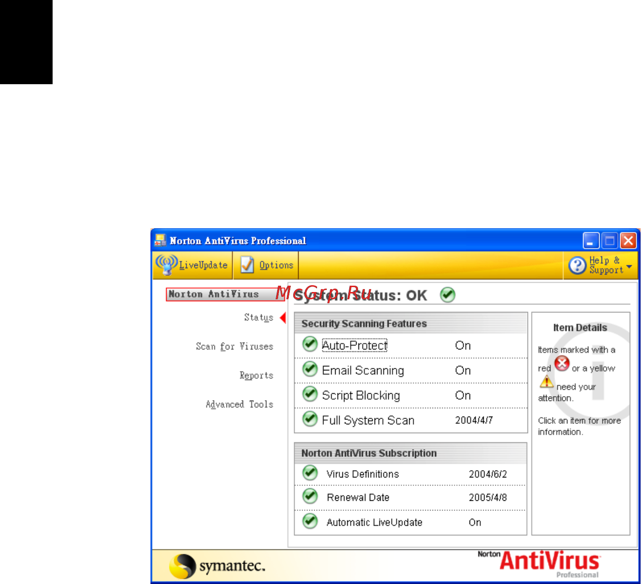 Acer Aspire 1650 [34/74] Norton antivirus