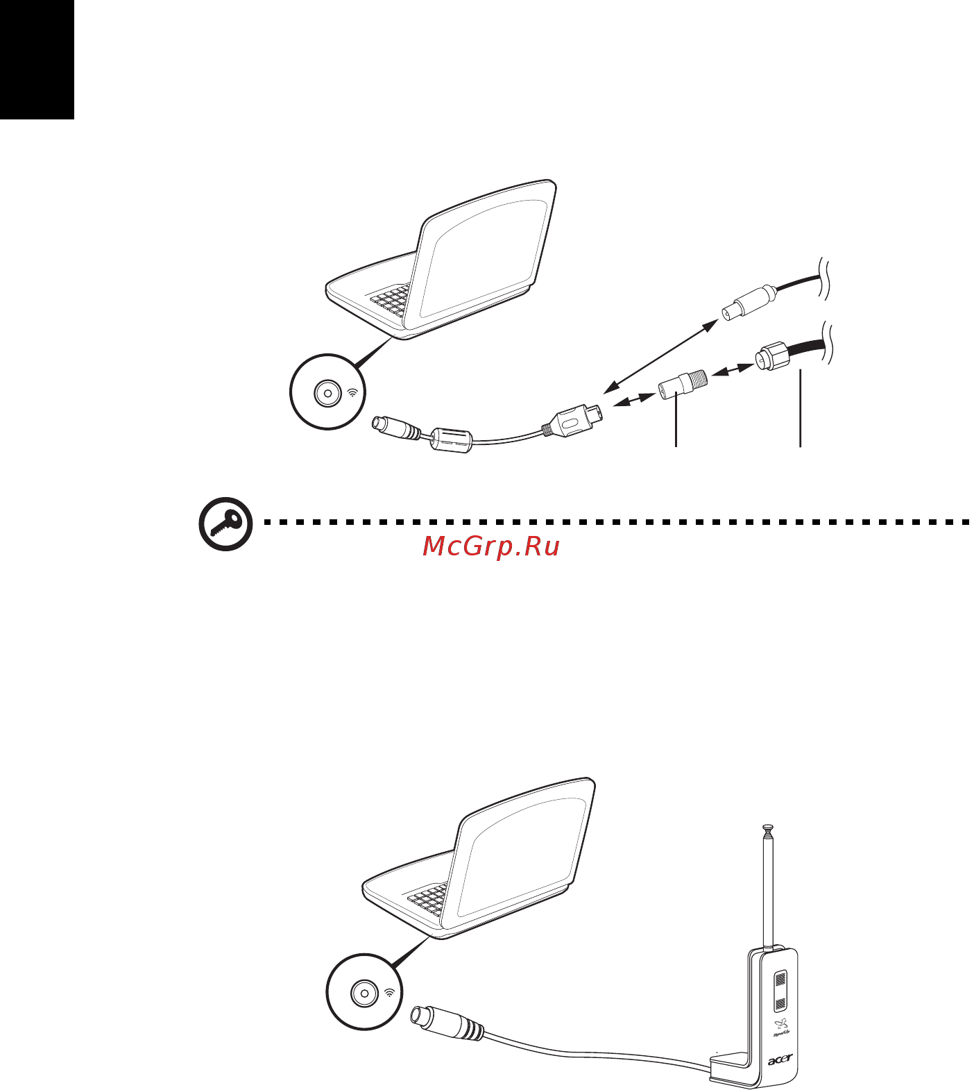 Acer Aspire 2430 [80/104] Подключение тв кабеля и кабеля av in для определенных моделей
