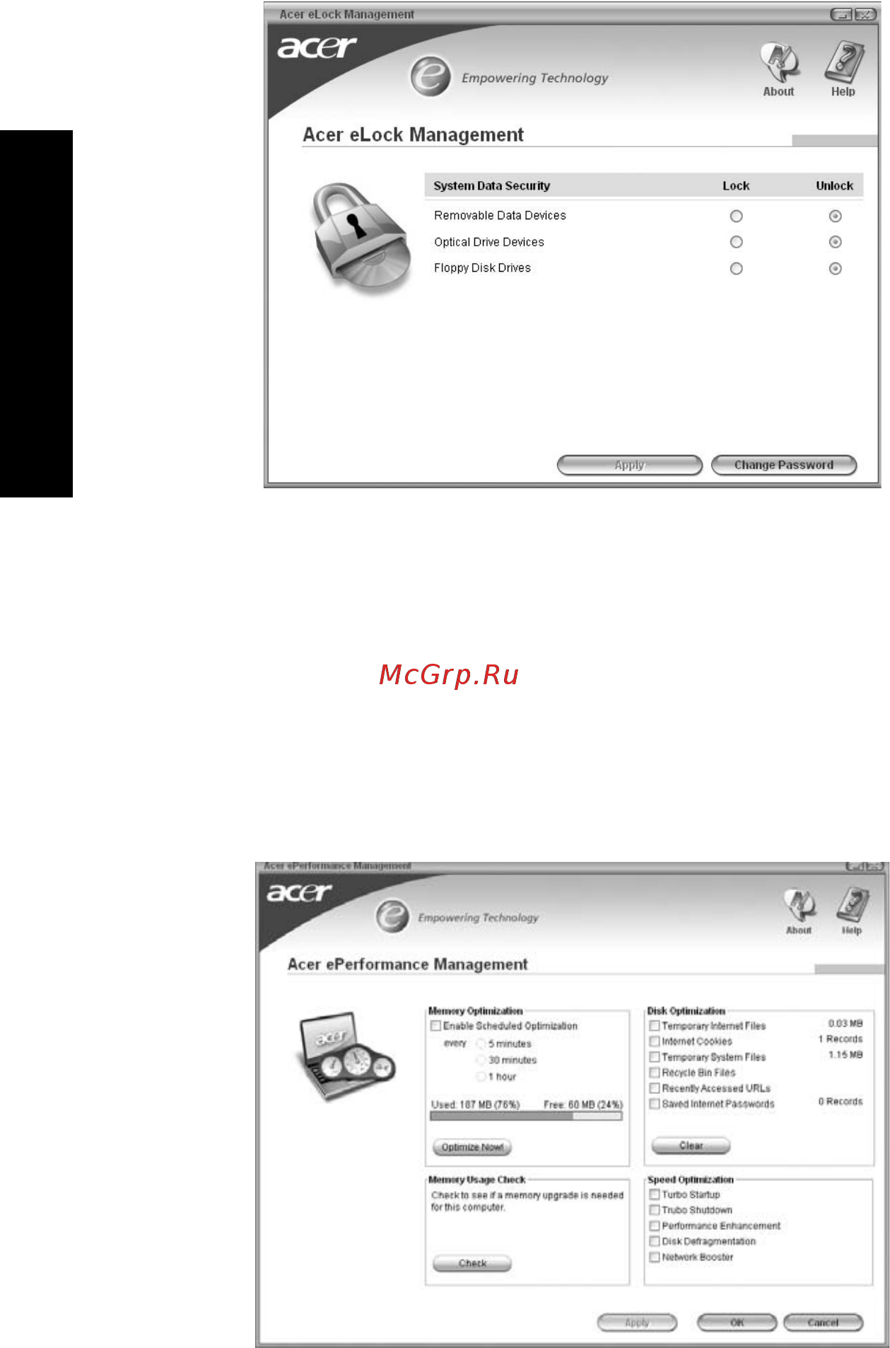 Acer Aspire 3040 [14/81] Acer eperformance management