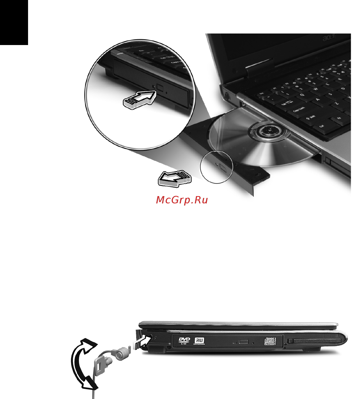 Acer Aspire 3620 [38/84] Извлечение оптического диска компакт диска или dvd диска