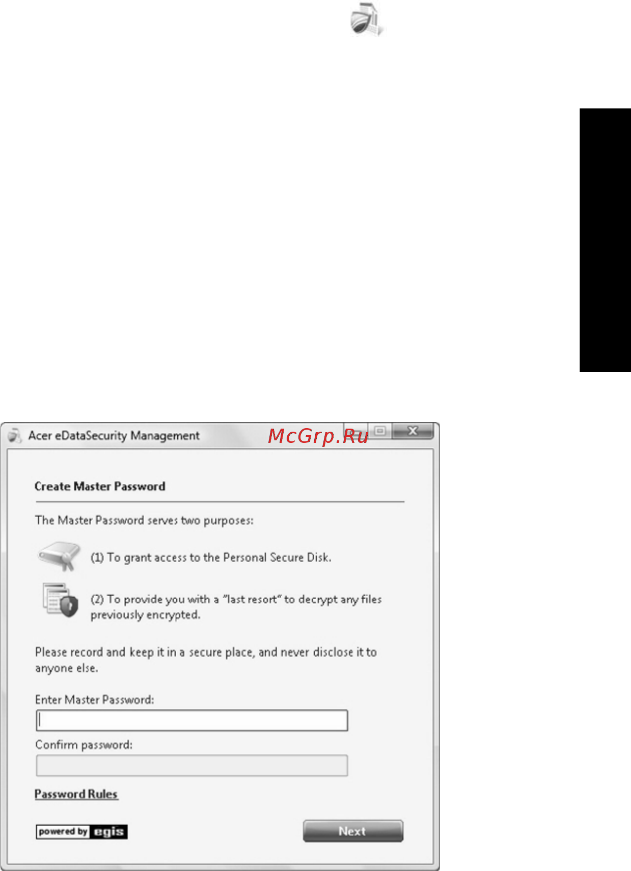 Acer Aspire 4730Z [31/104] Acer edatasecurity management только для определенных моделей