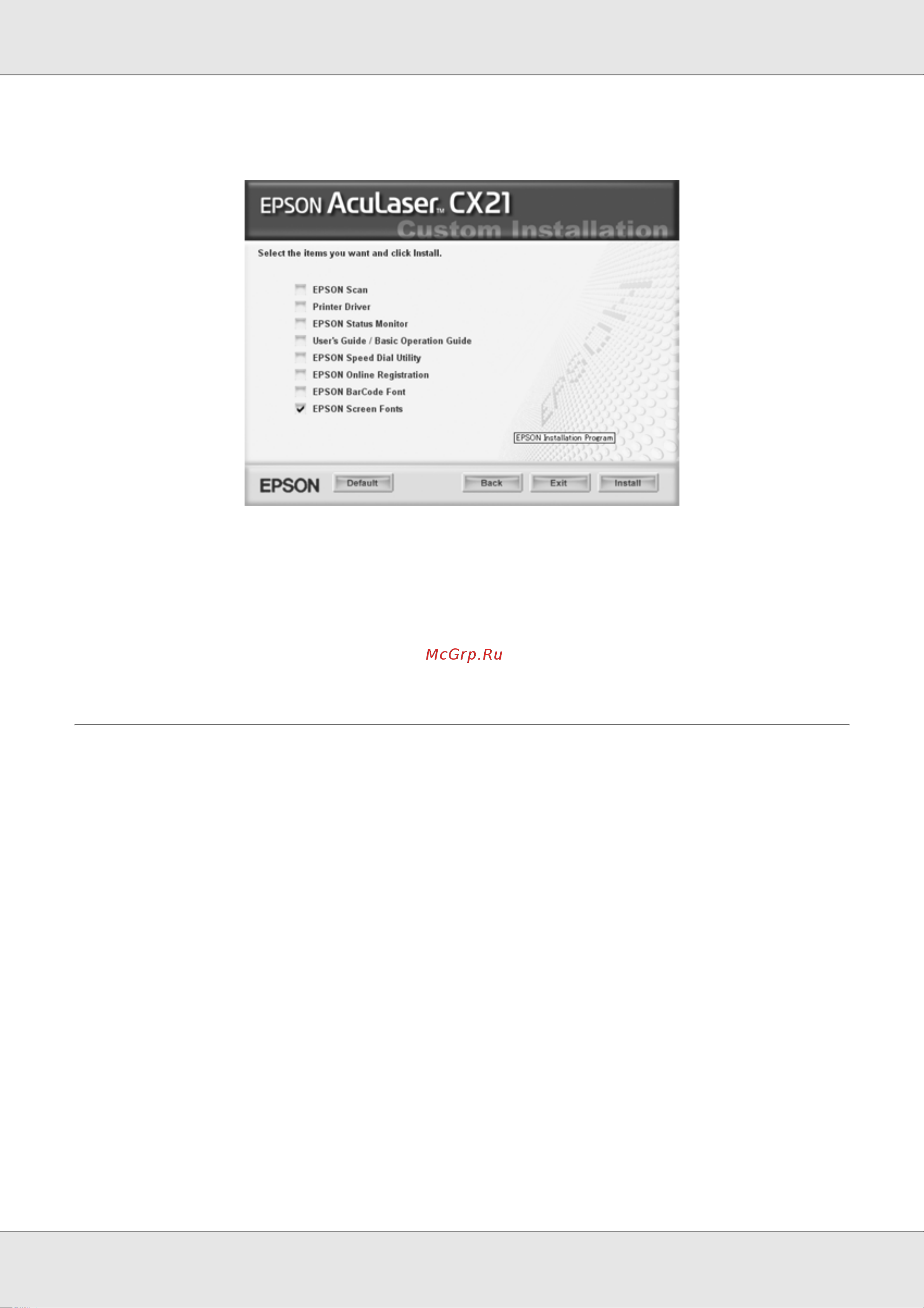 Epson AcuLaser CX21NF [450/462] Наборы символов