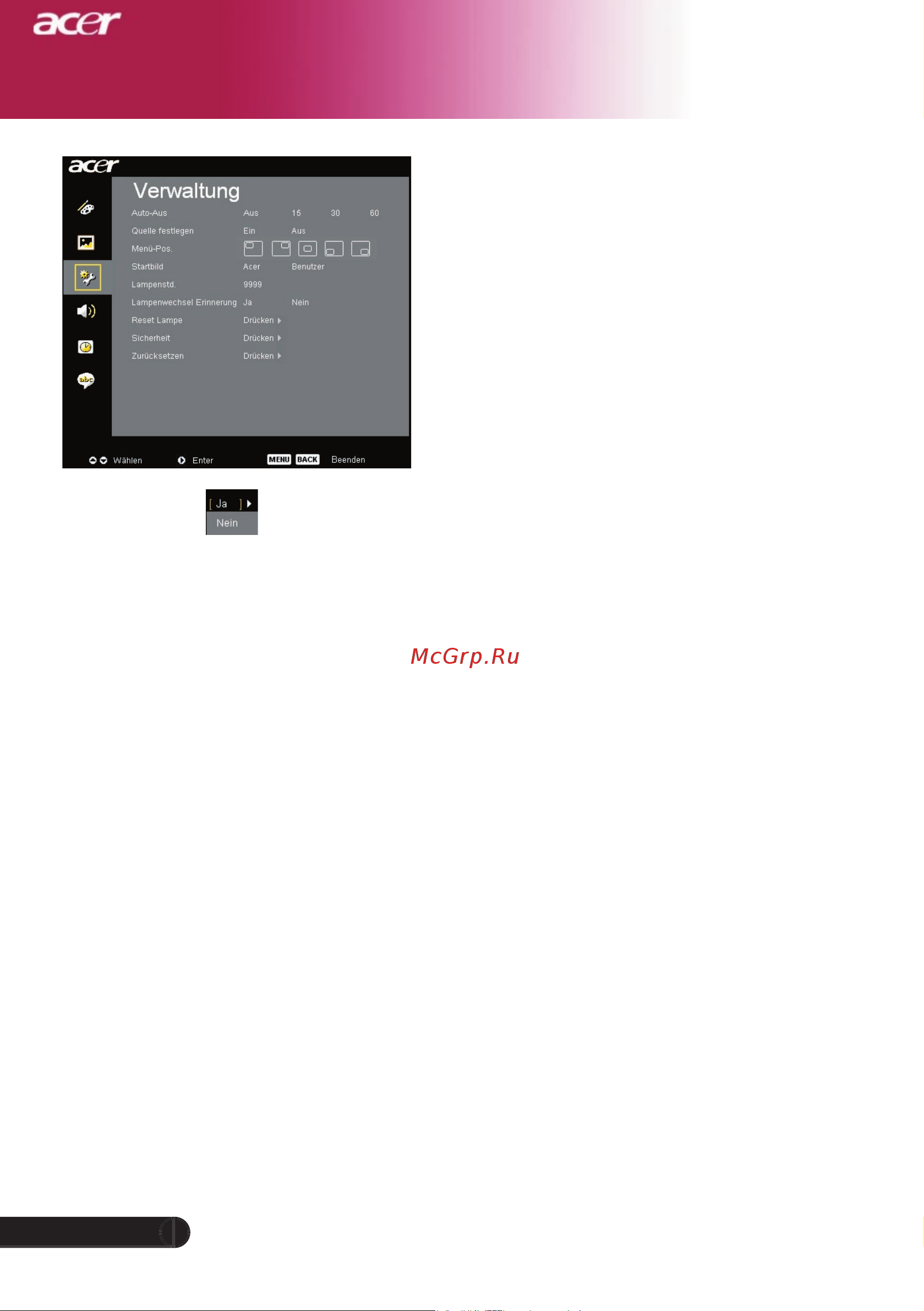 Acer XD1150 [32/46] Bedienung