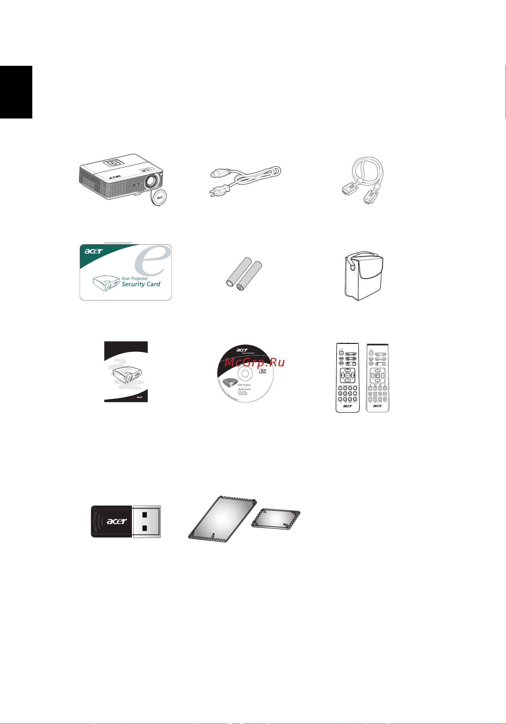 Acer P1206P [12/74] Комплектация