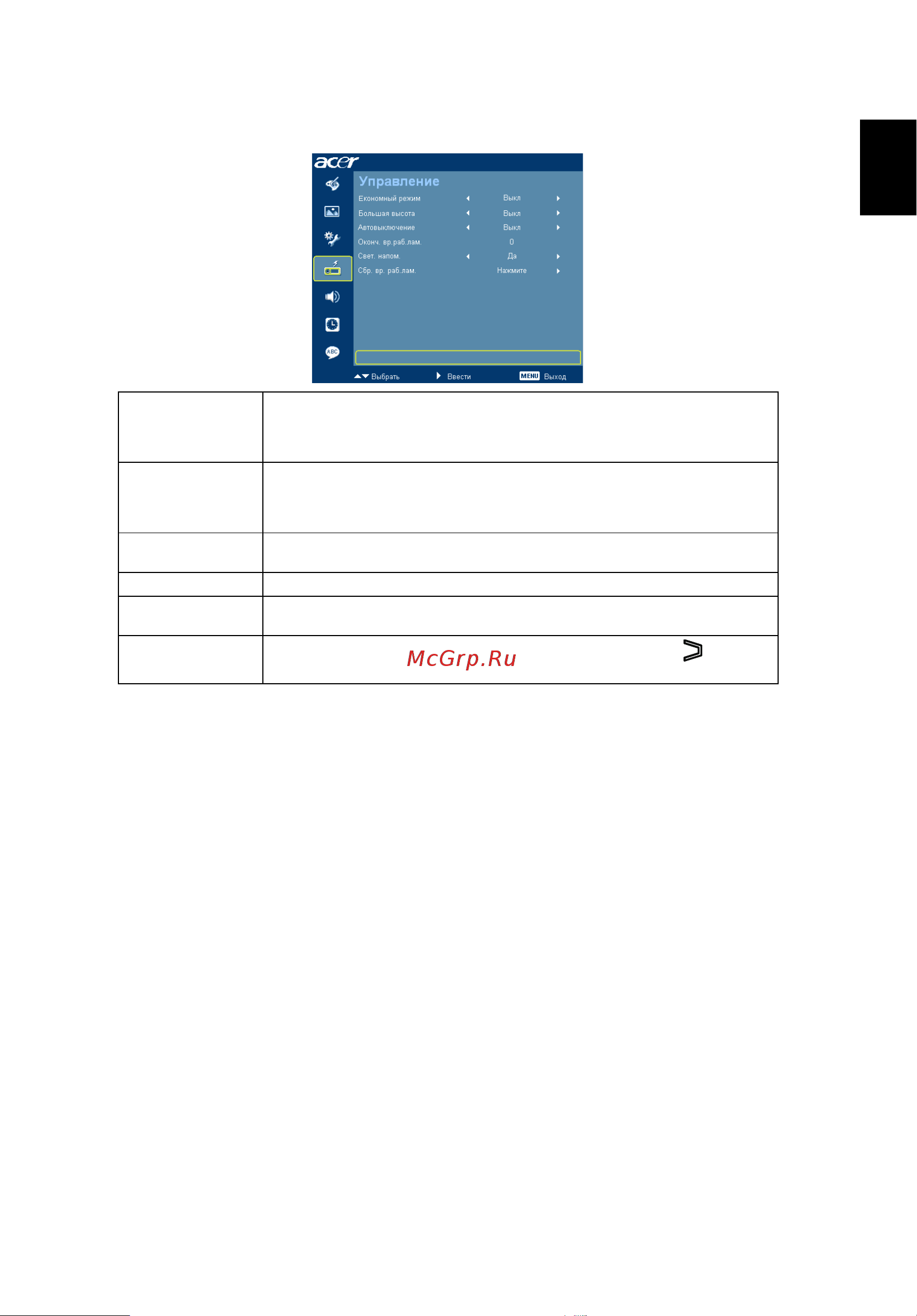 Acer P1200 [43/74] Управление