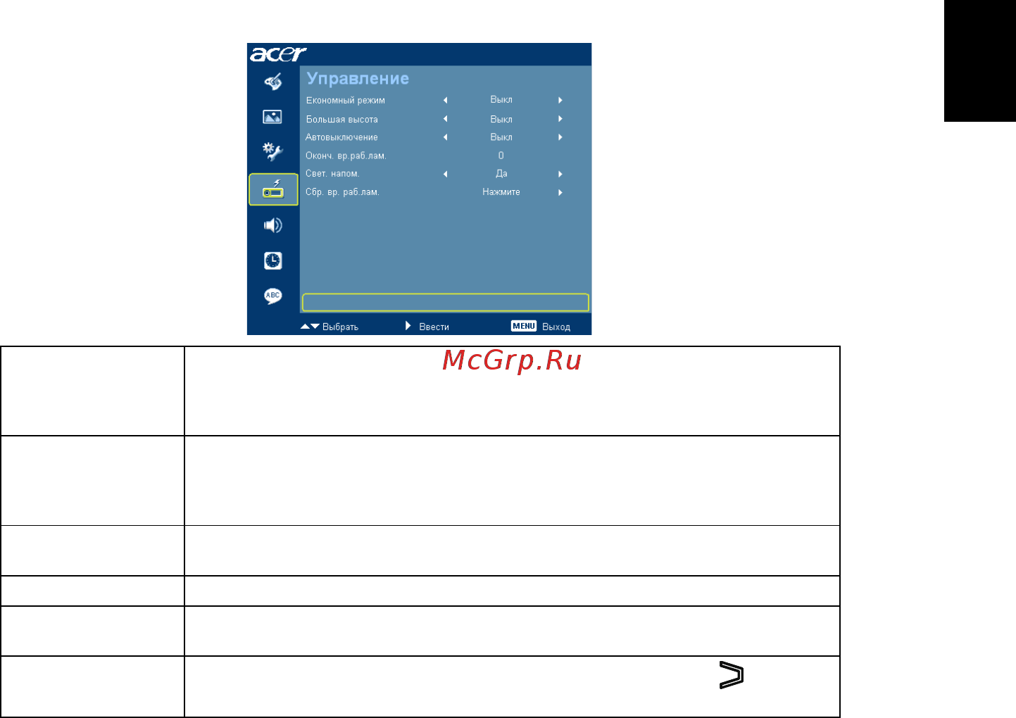 Acer P1100 [43/74] Управление