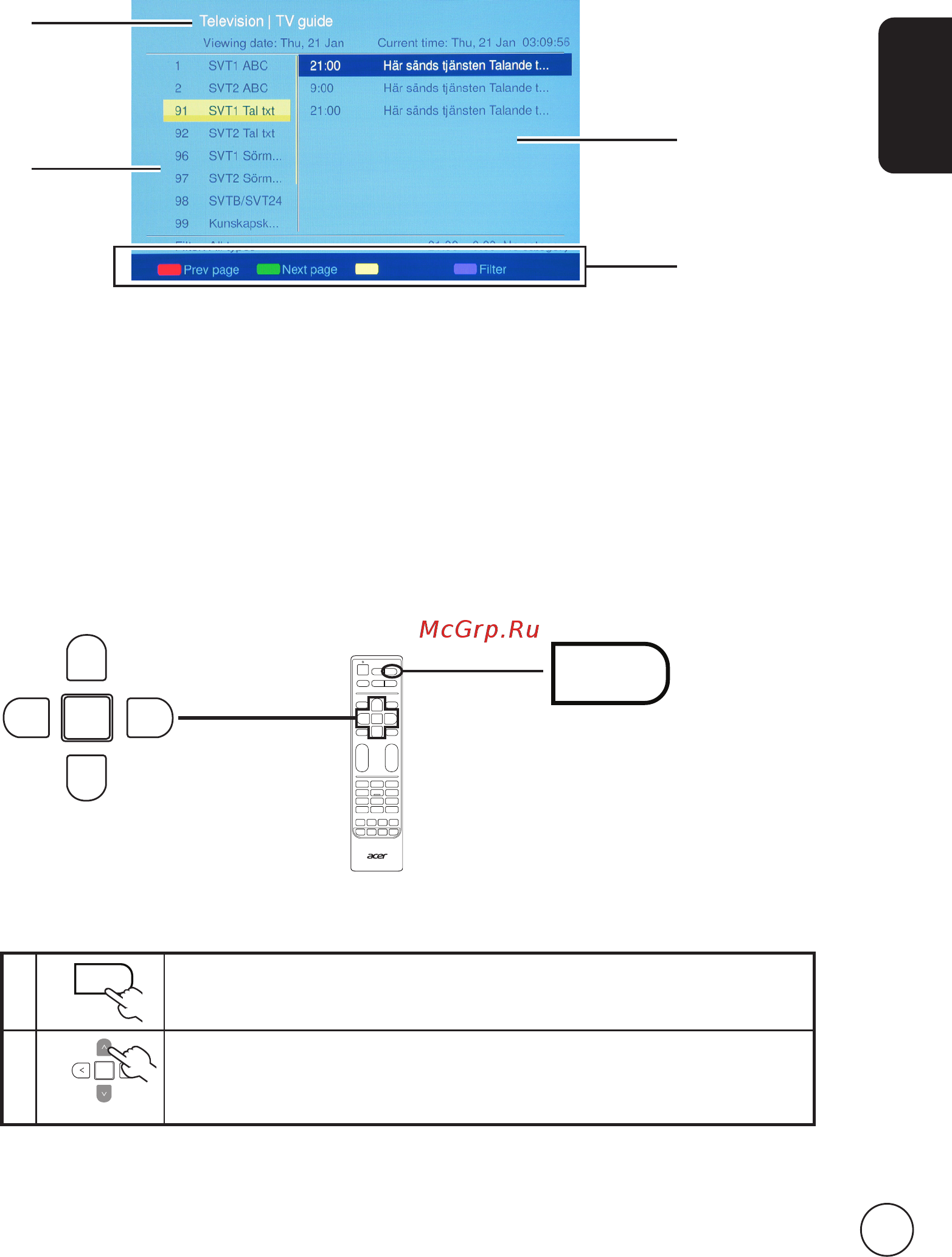 Acer AT2227ML [21/37] Навигация по электронной телепрограмме для режима цифрового тв
