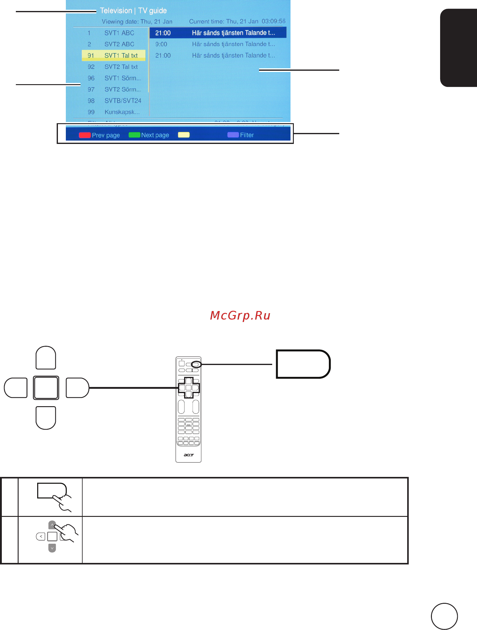 Acer AT2058ML [21/37] Навигация по электронной телепрограмме для режима цифрового тв