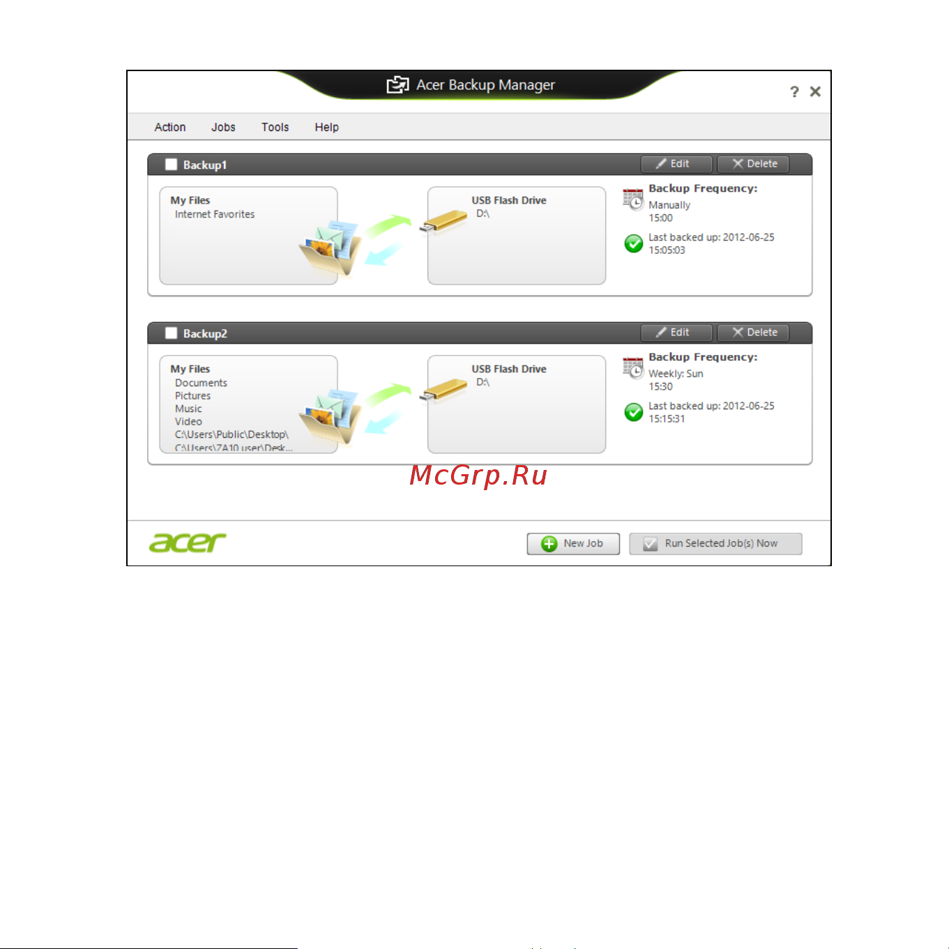 Acer ASPIRE V5-531PG [1459/3496] Można tutaj edytować lub usuwać istniejące profile archiwizacji