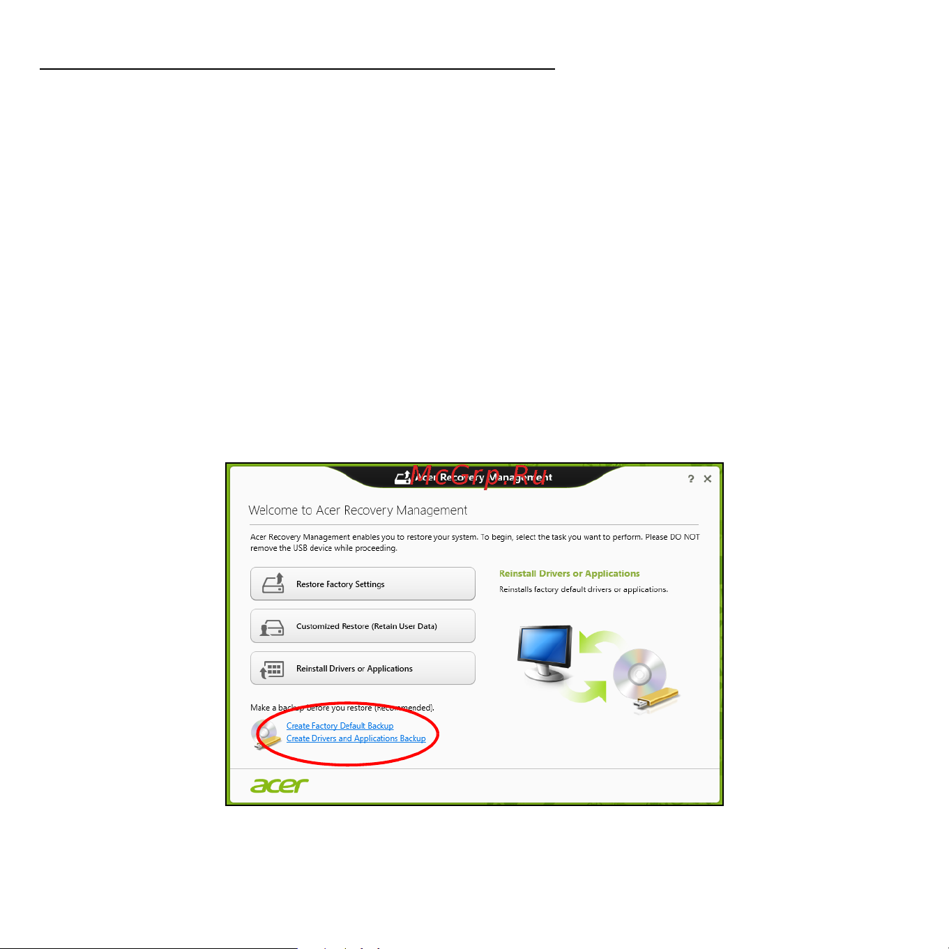 Acer ASPIRE V5-471G [2637/3492] Atsarginės kopijos sukūrimas