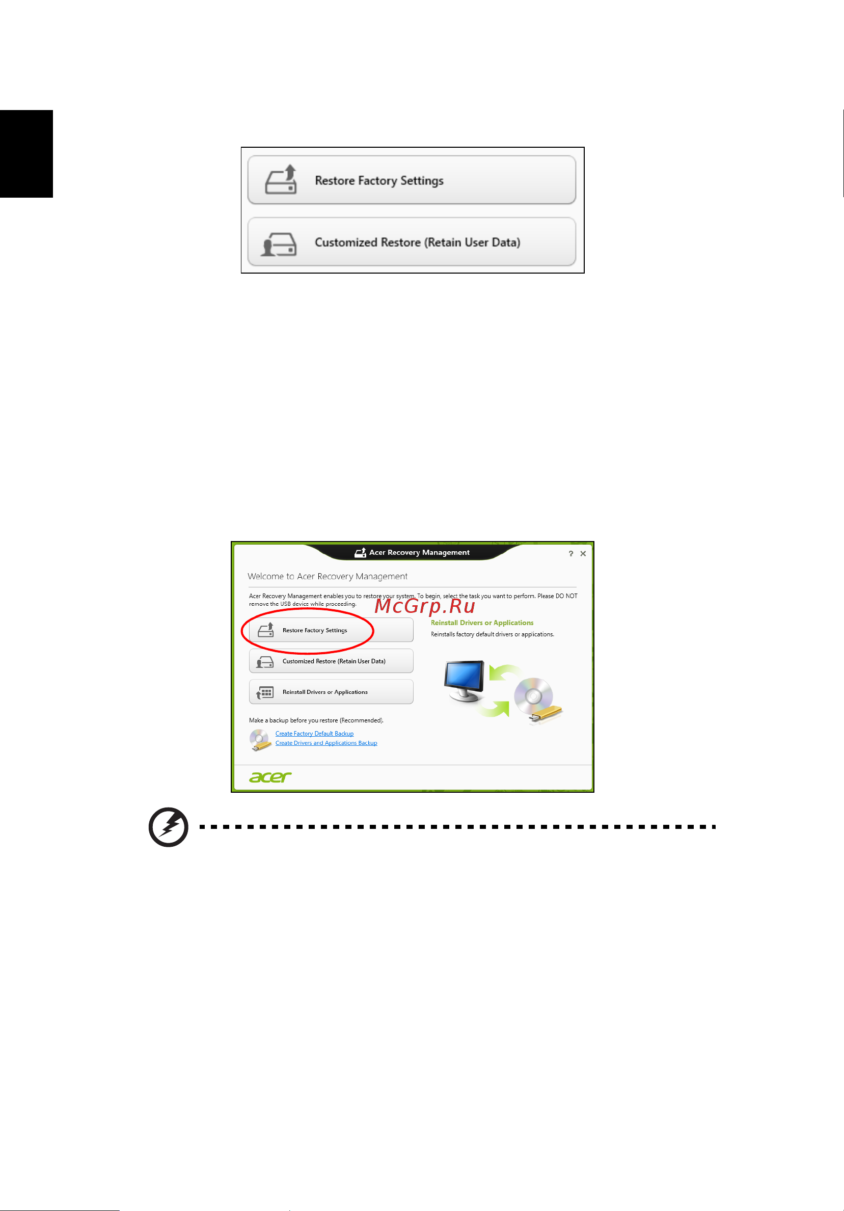 Acer ASPIRE V5-431PG [2048/2484] Acer recovery management ile fabrika ayarlarını geri yükleme
