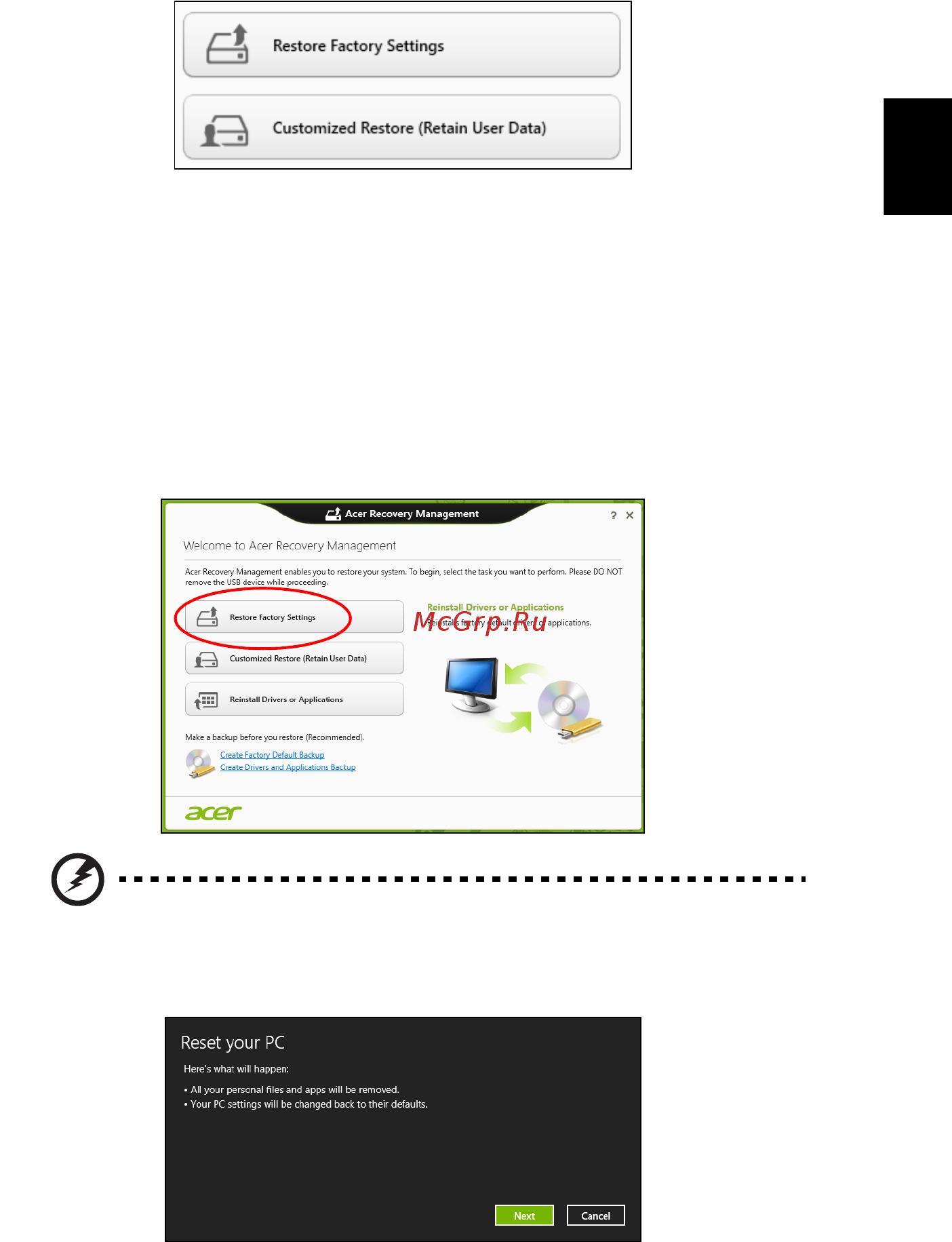 Acer ASPIRE V5-431G [559/2228] Gjenopprett fabrikkinnstillinger med acer recovery management