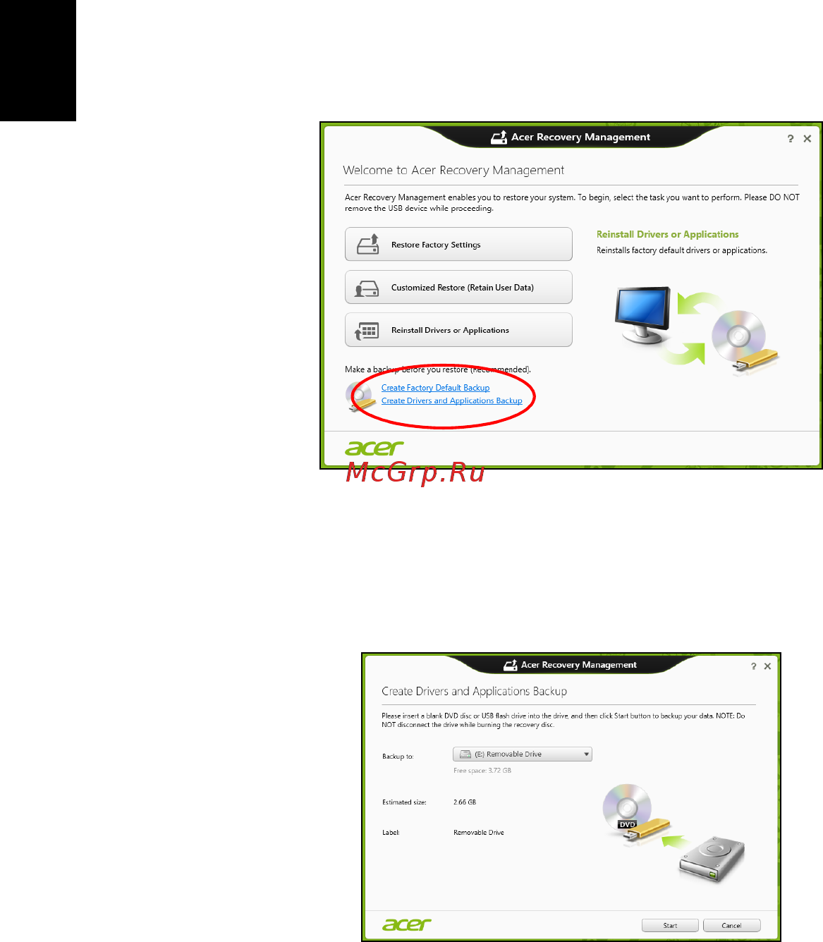 Acer ASPIRE V5-431G [698/2228] Skapa en säkerhetskopia av drivrutiner och program