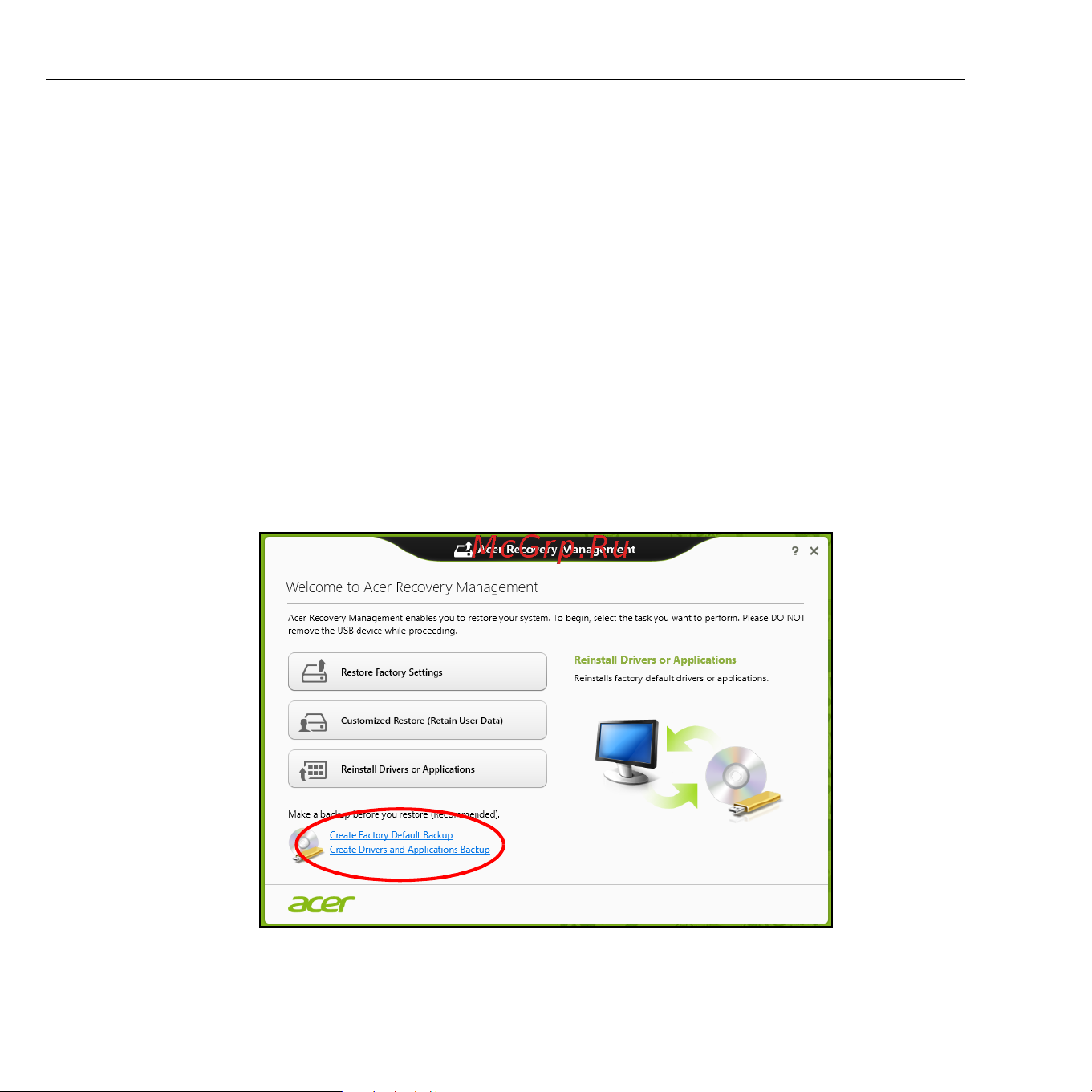 Acer ICONIA W510P [463/2860] Crear una copia de seguridad de recuperación