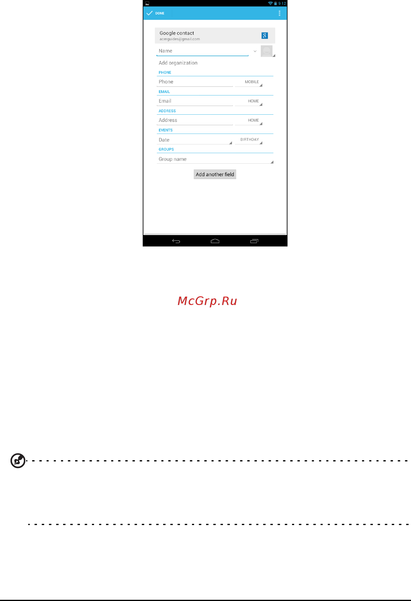 Acer ICONIA A110 [34/53] Изменение сведений о контакте