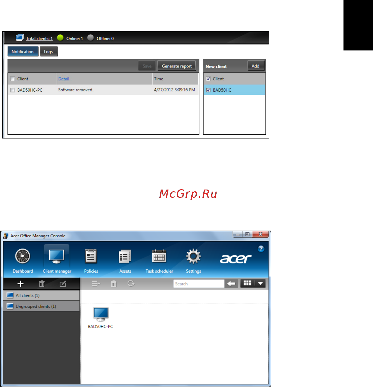 Acer TRAVELMATE P653-V [1045/2742] Менеджер клиентов