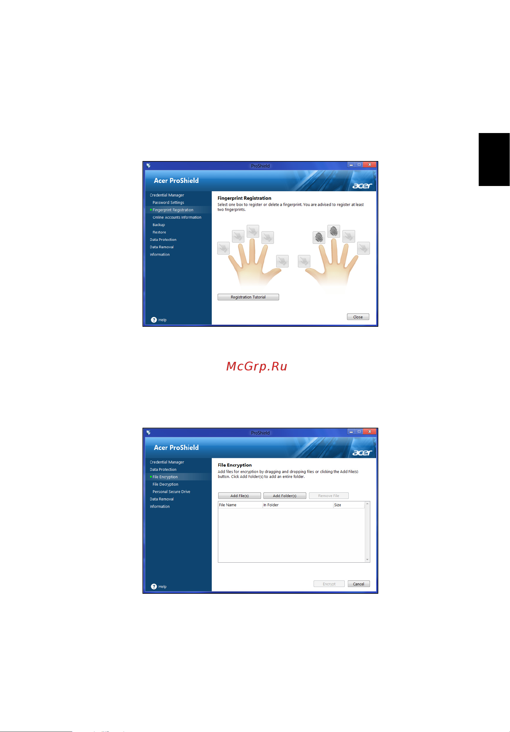 Acer TRAVELMATE P653-MG [1875/2742] Sõrmejälgede registreerimine