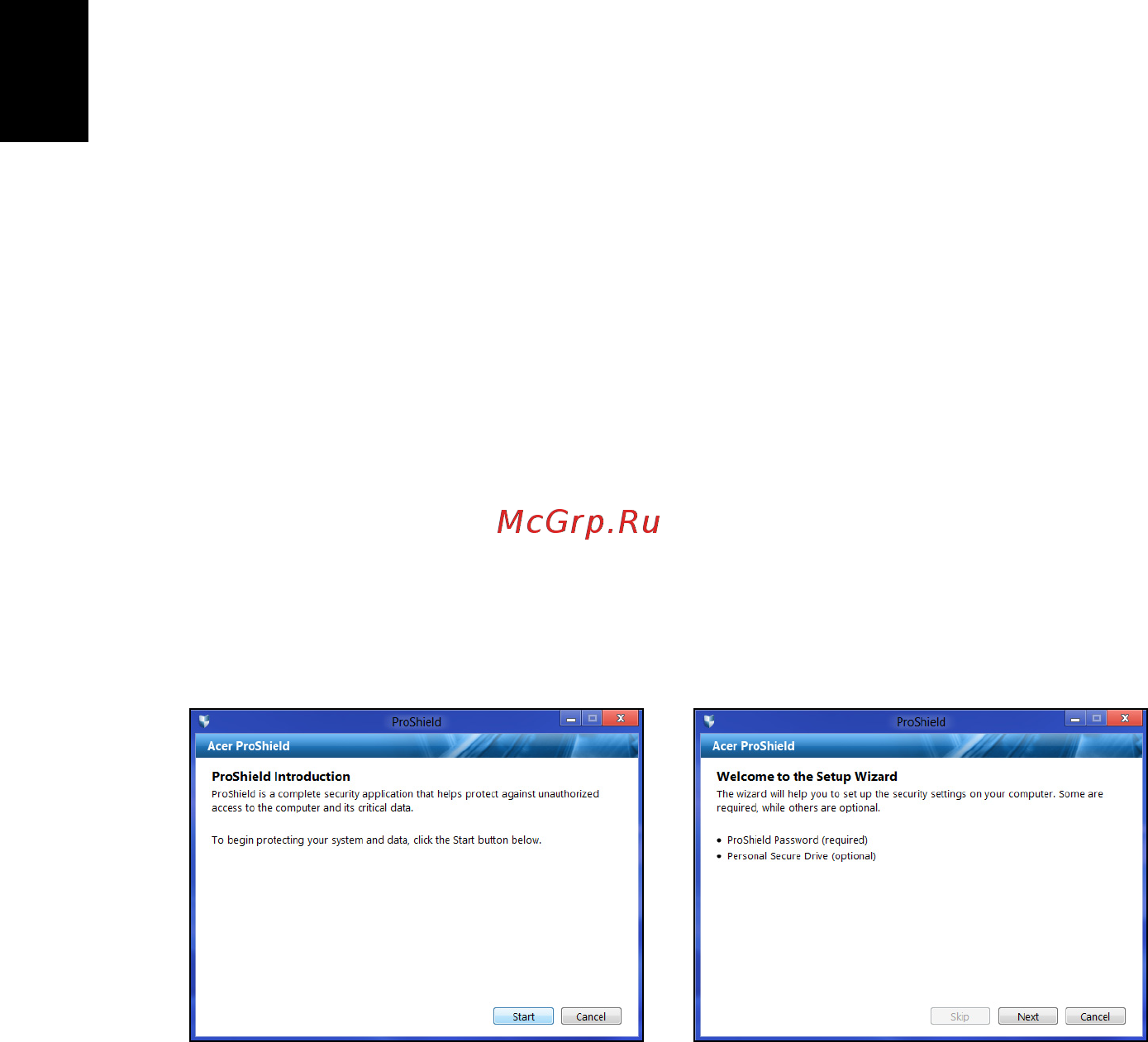 Acer TRAVELMATE P643-MG [768/2742] Acer proshield kun på bestemte modeller