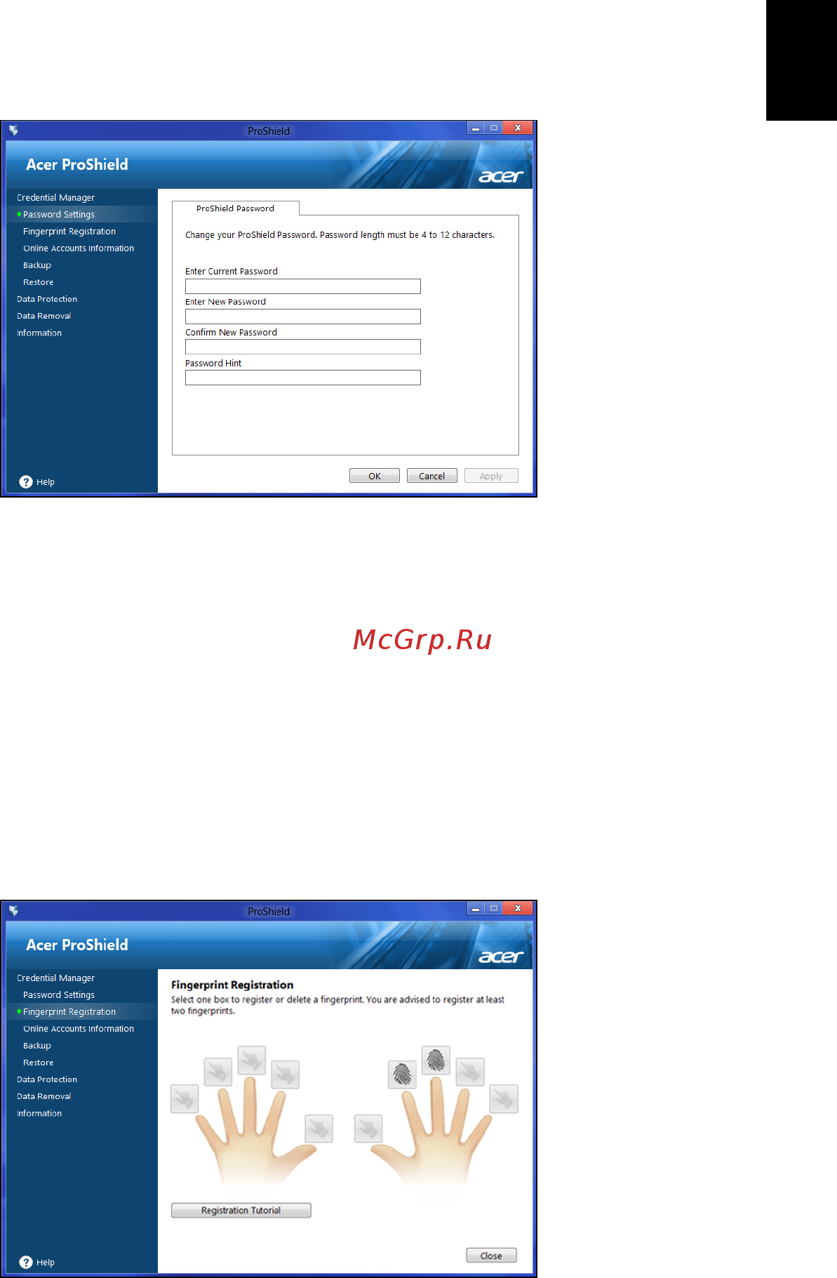 Acer TRAVELMATE P633-V [117/2742] Enregistrement des empreintes digitales