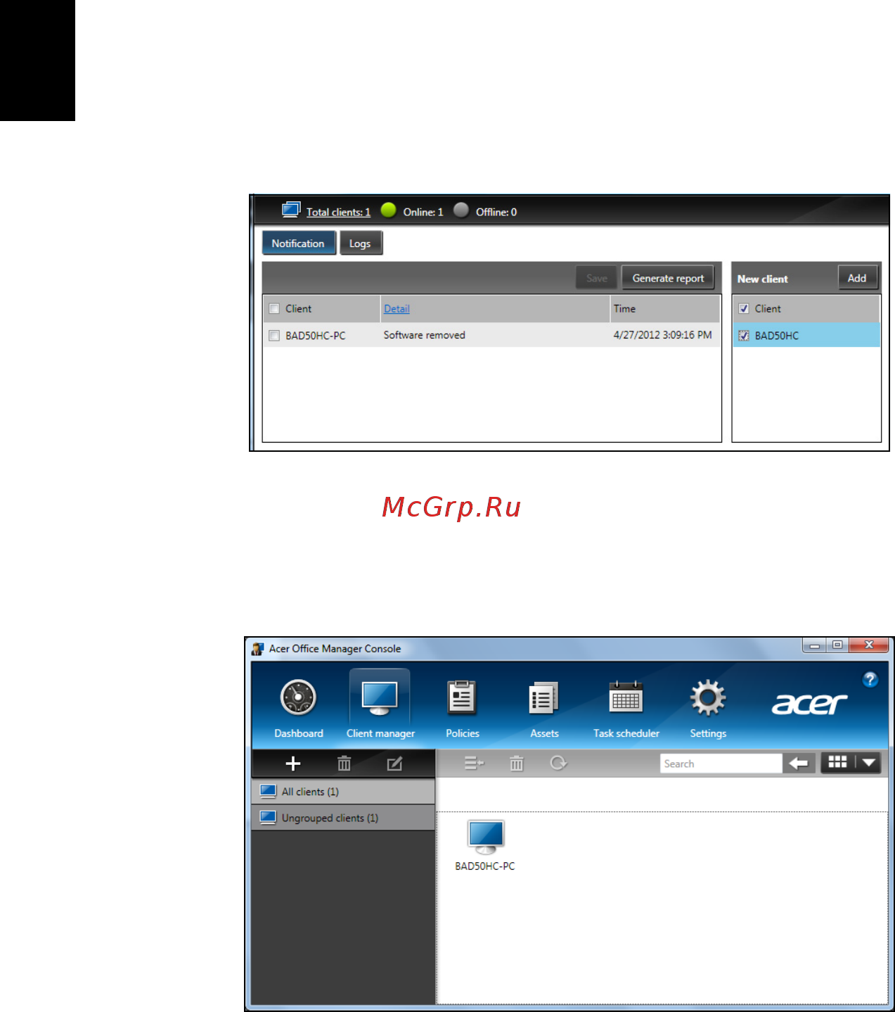 Acer TRAVELMATE P633-M [120/2742] Gestionnaire de client
