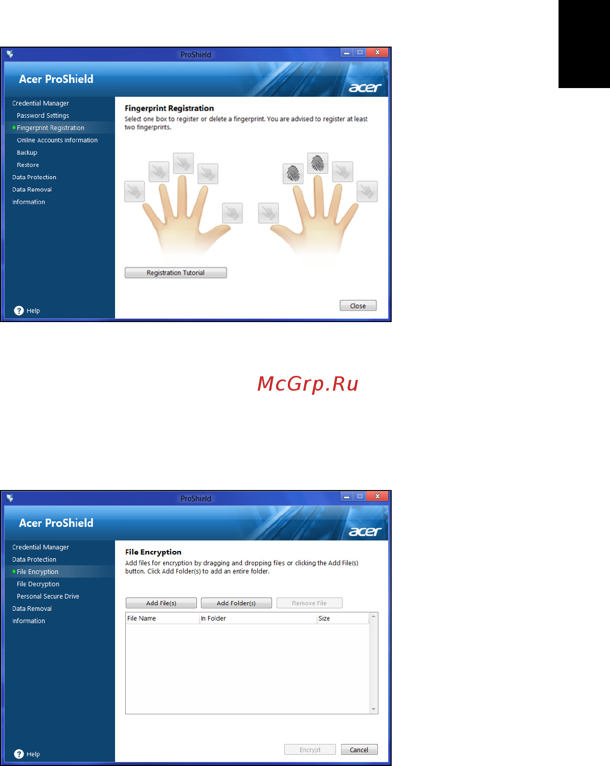 Acer TRAVELMATE P633-M [1507/2742] Registracija prstnih odtisov
