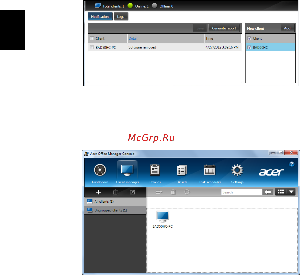 Acer TRAVELMATE P633-M [1694/2742] Manager clienţi
