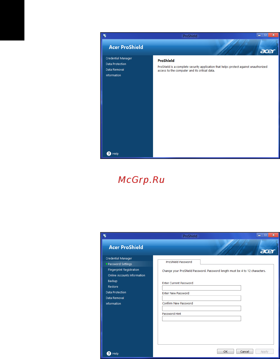 Acer TRAVELMATE P633-M [2250/2742] Kimlik bilgileri yöneticisi