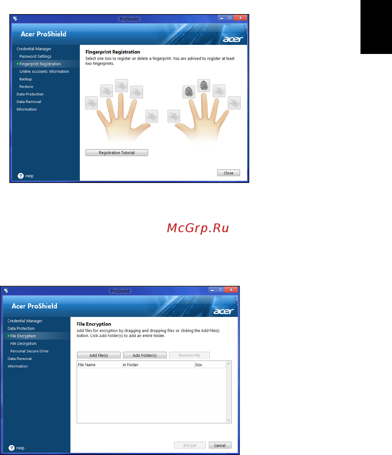 Acer TRAVELMATE P453-MG [683/2742] Fingeravtrykkregistrering