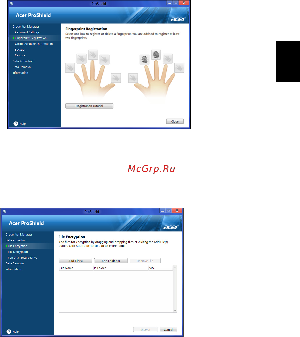 Acer TRAVELMATE P253-MG [1231/2736] Adatvédelem