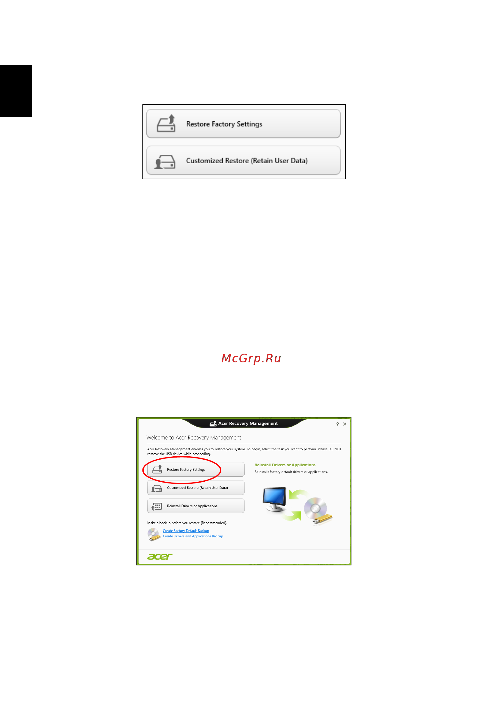 Acer TRAVELMATE P253-E [136/2736] Restaurer les paramètres d usine avec acer recovery management