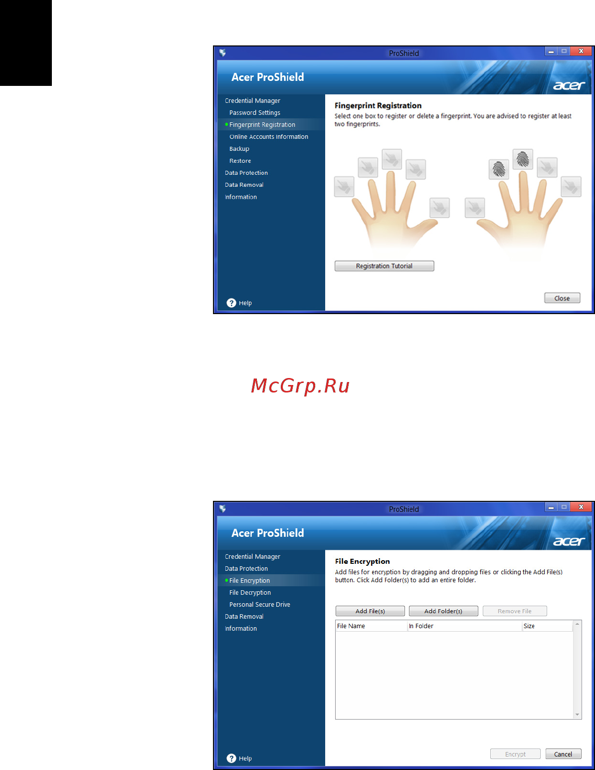 Acer TRAVELMATE P243-MG [1140/2742] Rejestracja odcisków palców