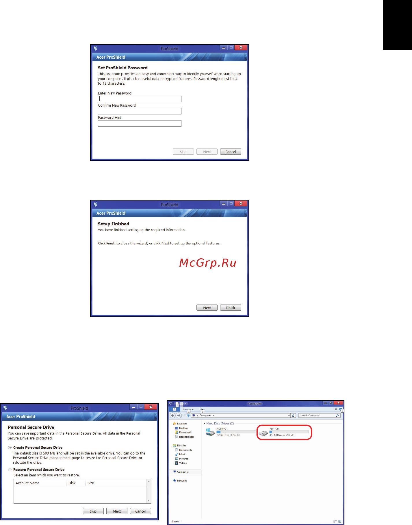 Acer TRAVELMATE P243-MG [27/2742] Personal secure drive