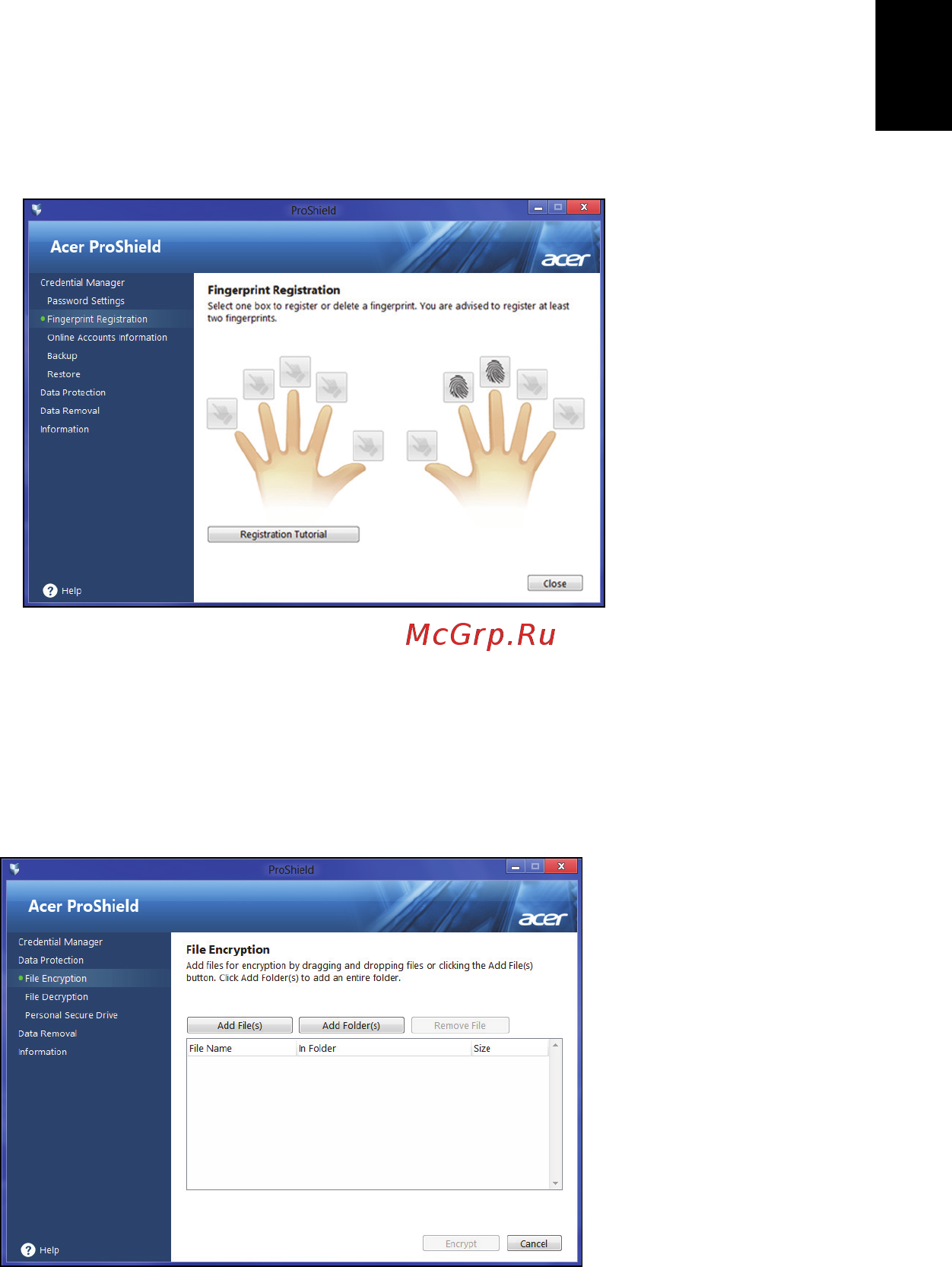 Acer TRAVELMATE P243-MG [29/2742] Fingerprint registration