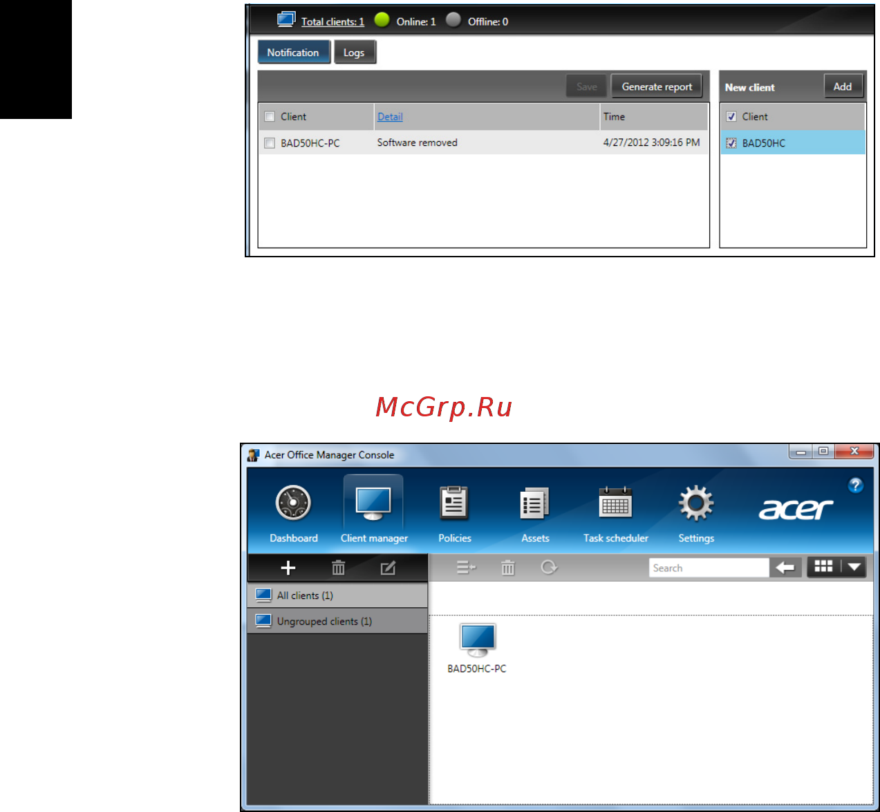 Acer TRAVELMATE B113-M [1140/2734] Menedżer klienta