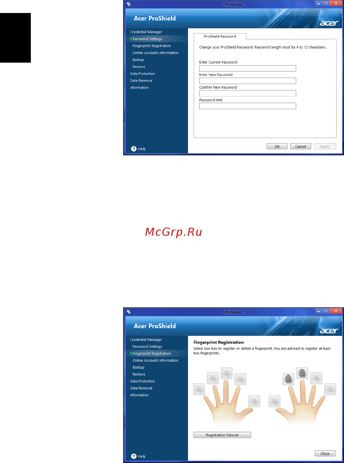Acer TRAVELMATE B113-M [214/2734] Zugangsdaten manager