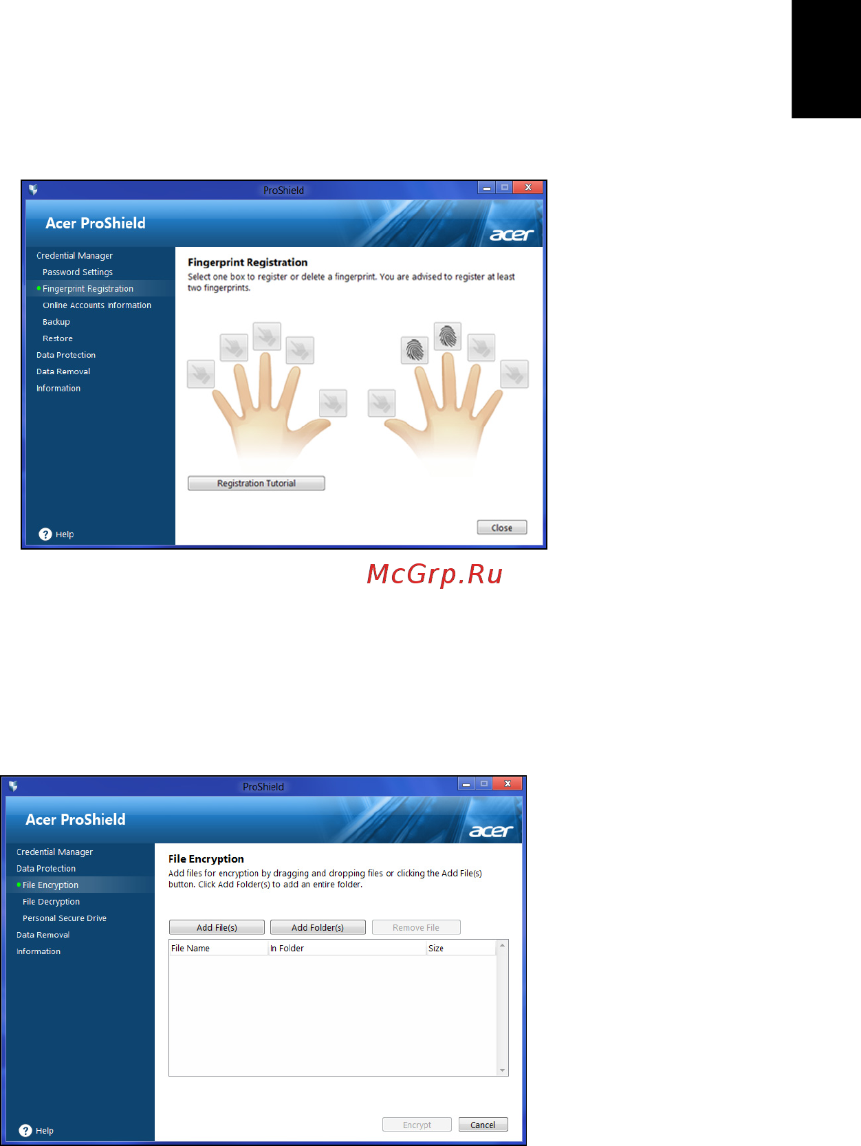 Acer TRAVELMATE B113-M [29/2734] Fingerprint registration